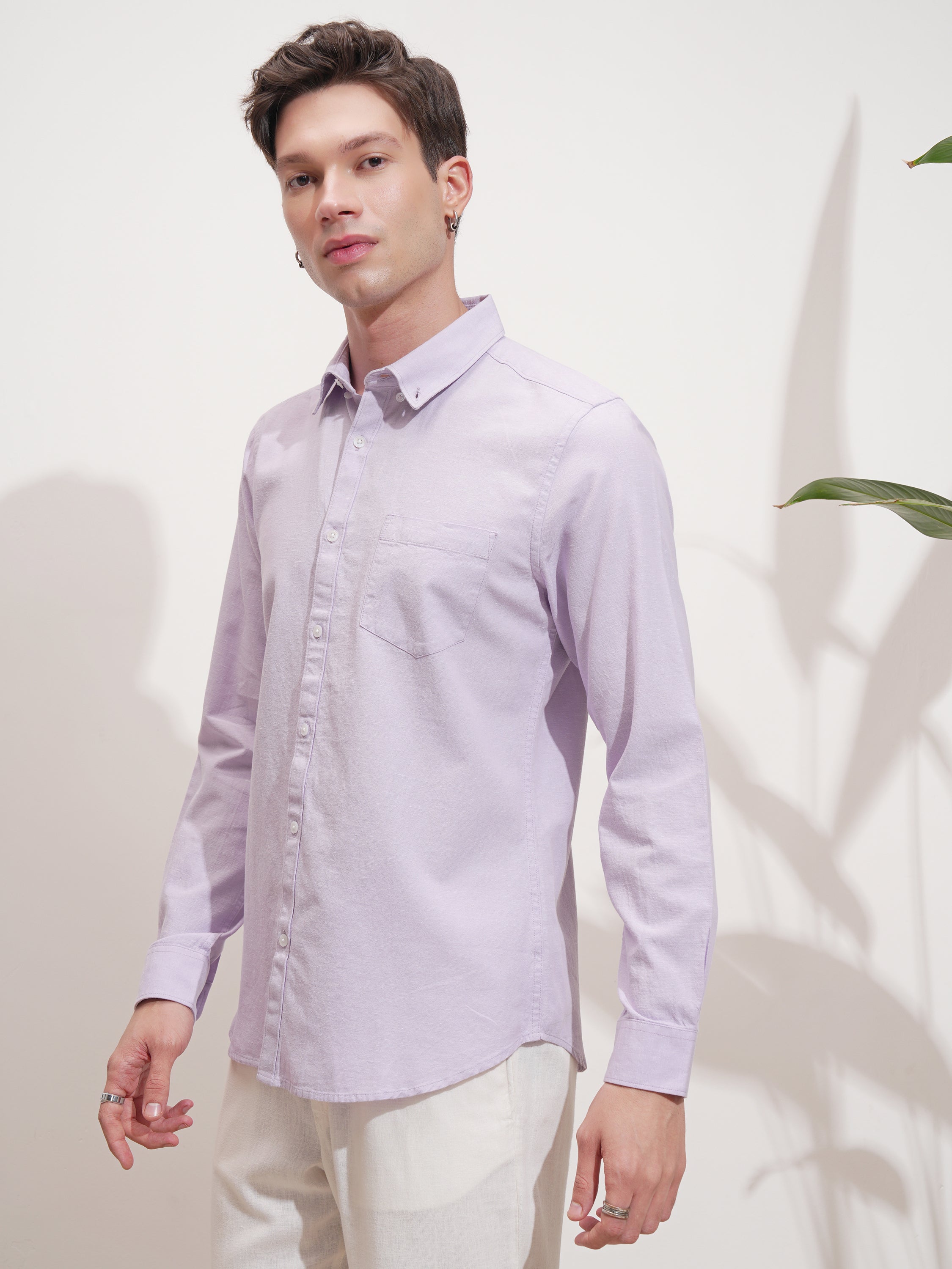 Highlander Men Lavender Self Design Slim Fit Casual Shirt - Lavender - Image 4