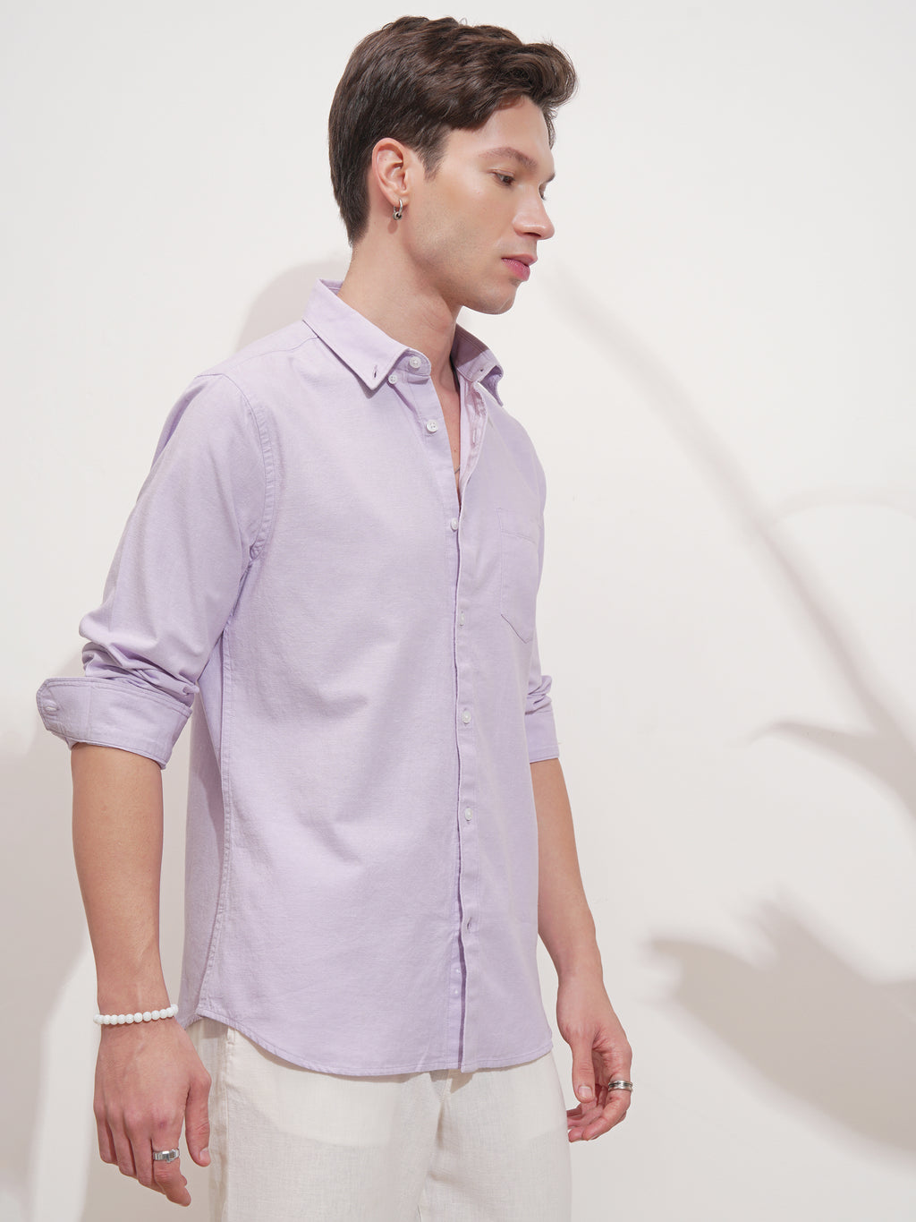 Highlander Men Lavender Self Design Slim Fit Casual Shirt - Lavender - Image 6