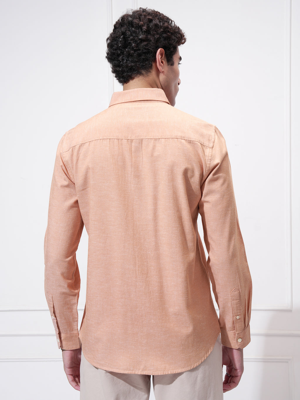 Highlander Men Orange Self Design Slim Fit Casual Shirt - Orange - Image 3
