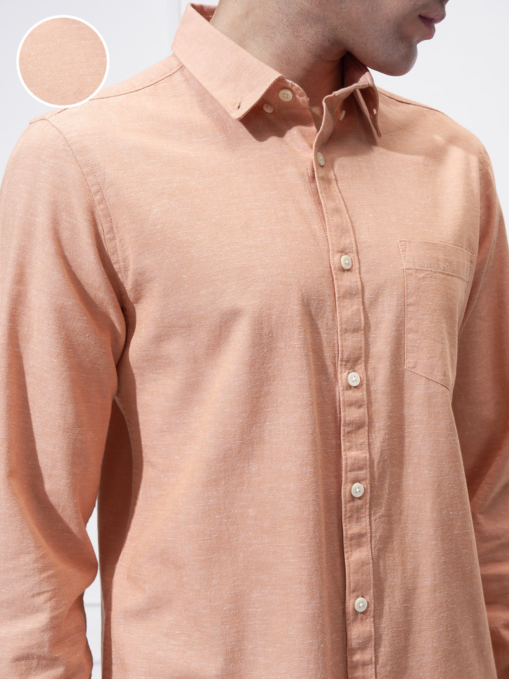 Highlander Men Orange Self Design Slim Fit Casual Shirt - Orange - Image 5