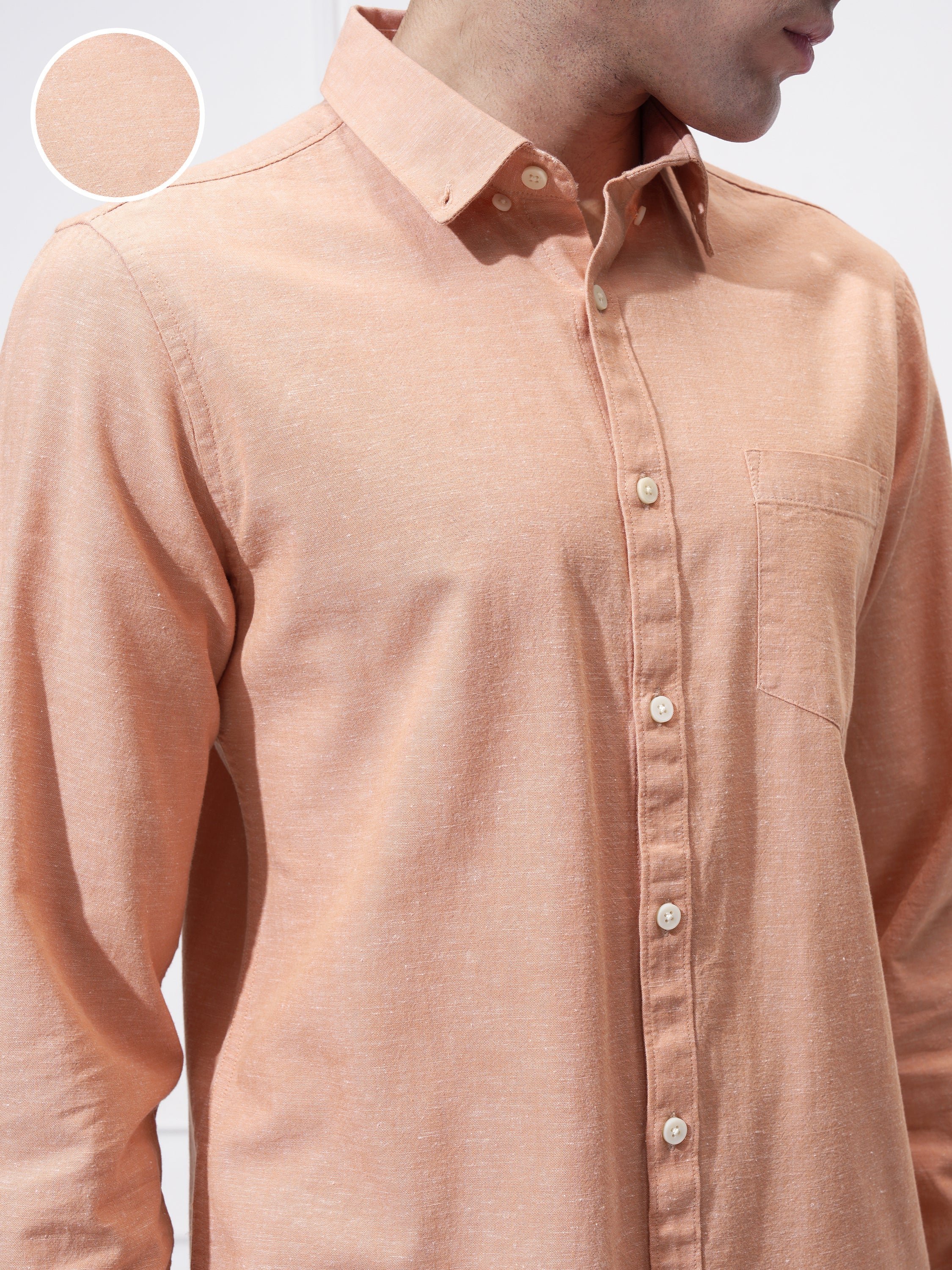 Highlander Men Orange Self Design Slim Fit Casual Shirt - Orange - Image 5