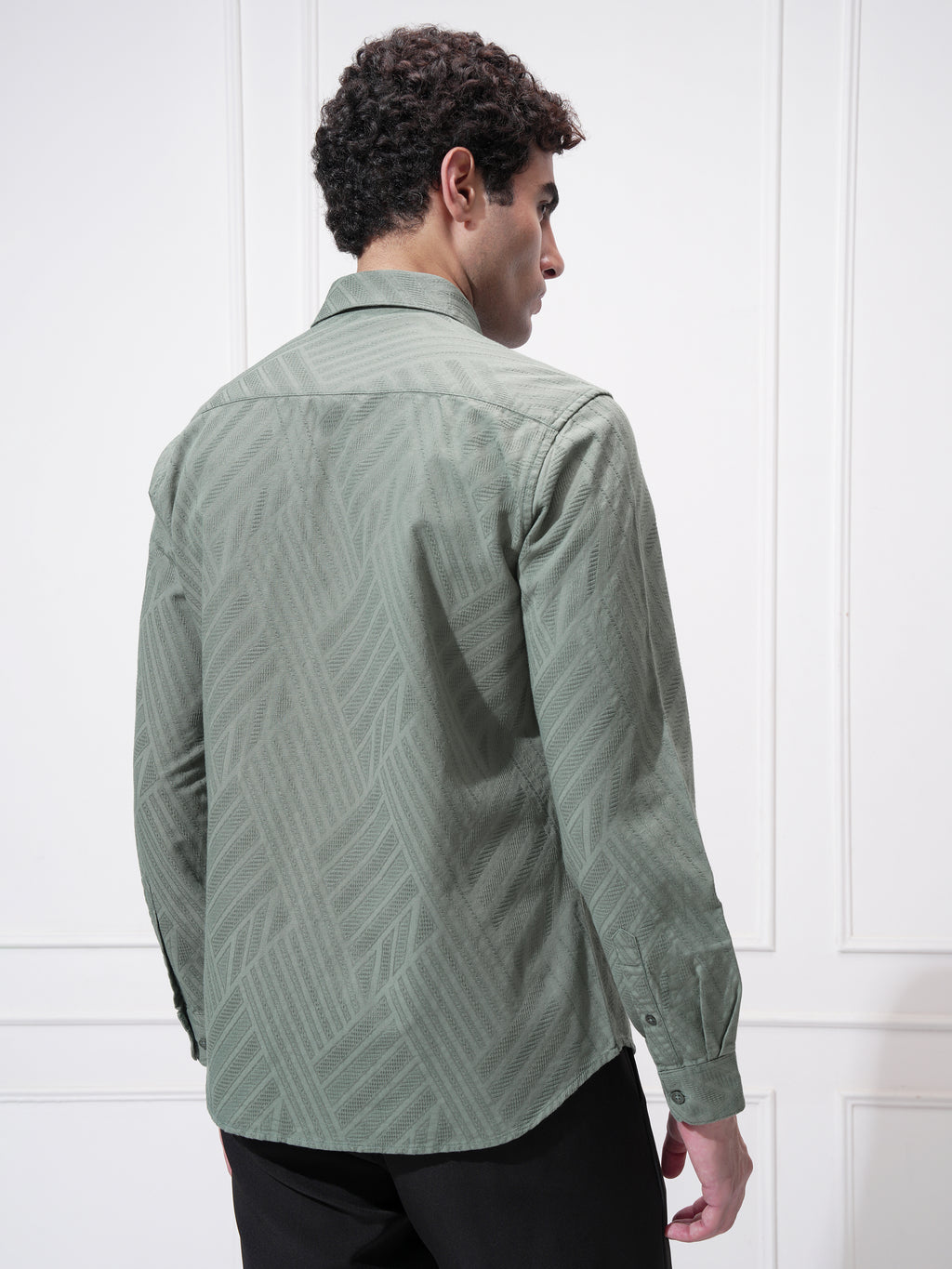 Highlander Men Green Self Design Slim Fit Casual Shirt - Green - Image 3