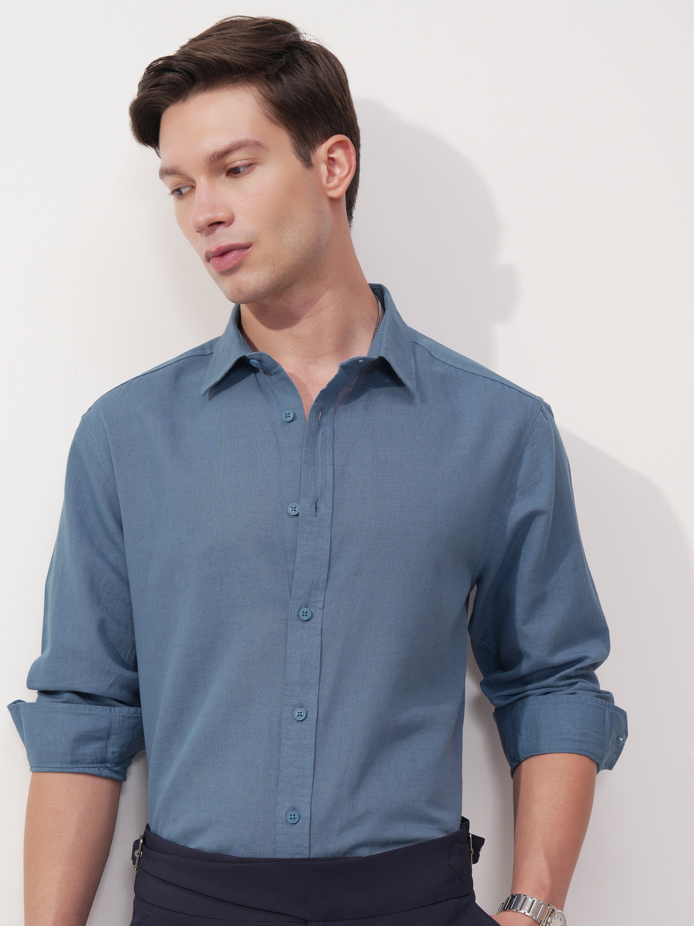 Highlander Men Blue Solid Relaxed Fit Casual Shirt - Blue - Image 1