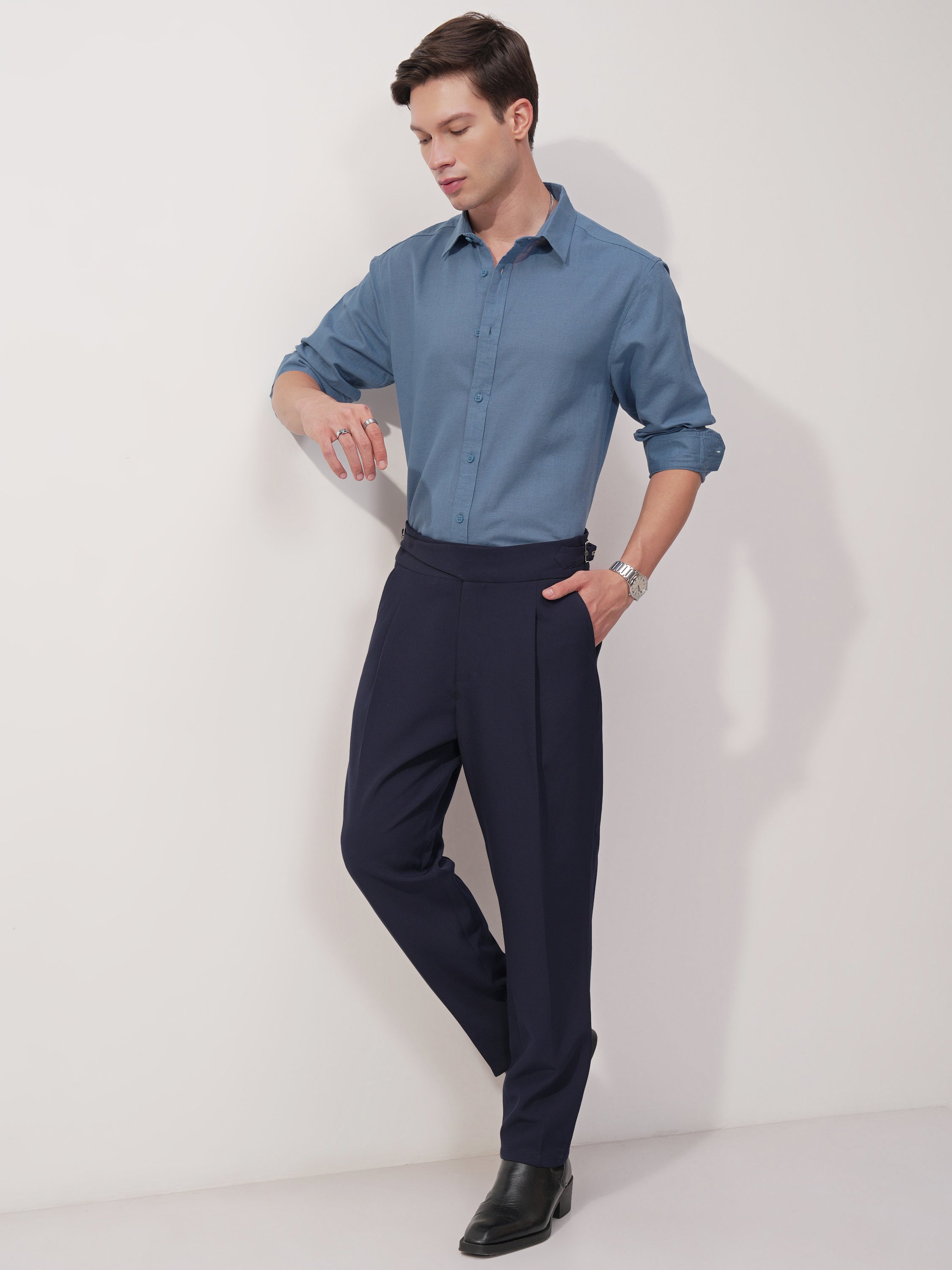 Highlander Men Blue Solid Relaxed Fit Casual Shirt - Blue - Image 2