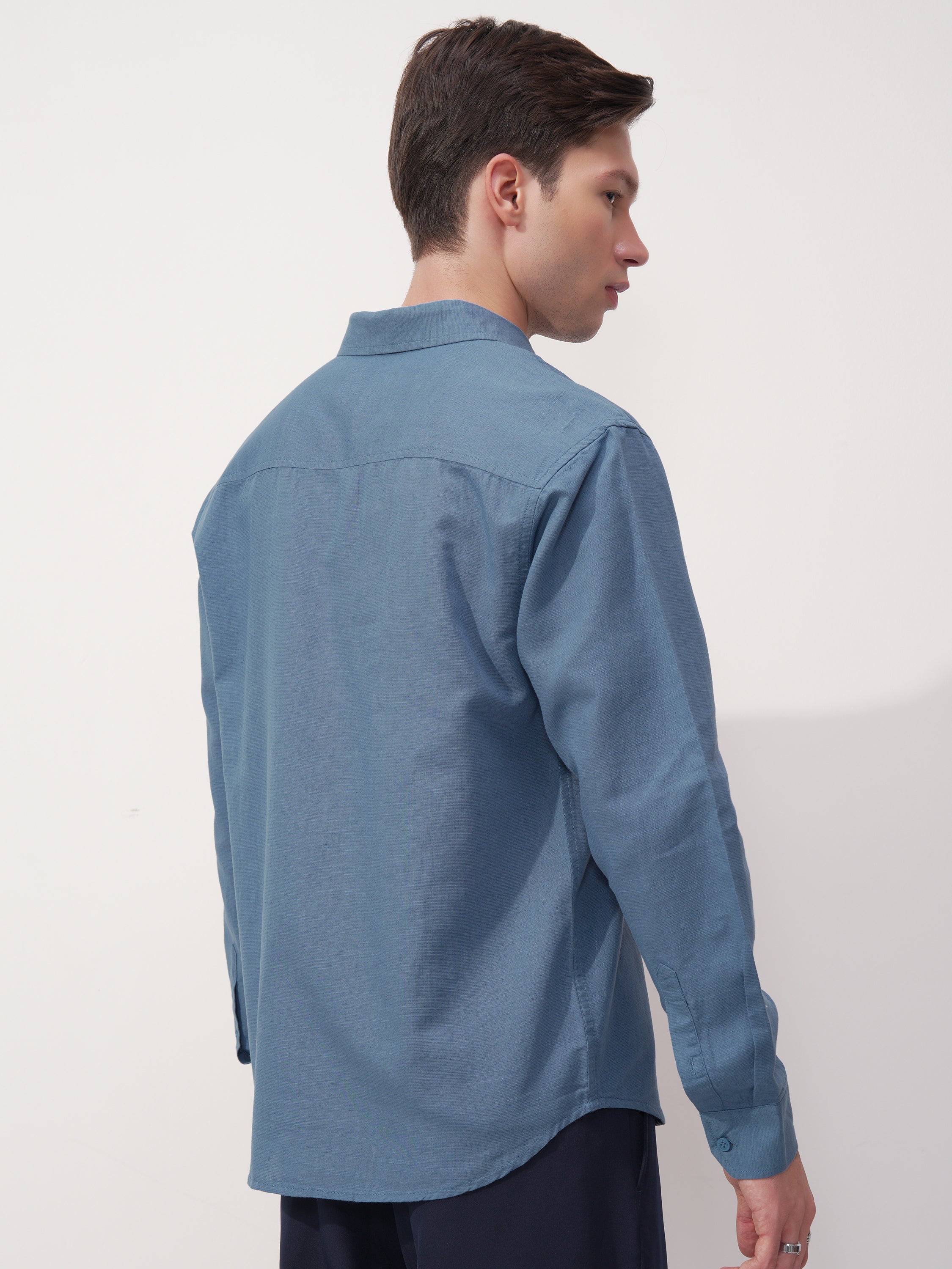 Highlander Men Blue Solid Relaxed Fit Casual Shirt - Blue - Image 3