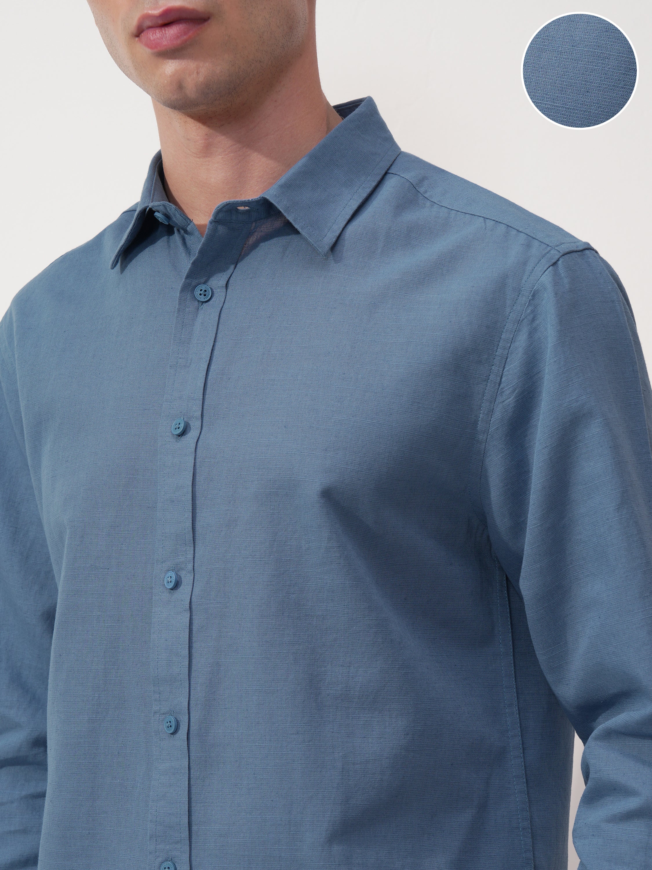 Highlander Men Blue Solid Relaxed Fit Casual Shirt - Blue - Image 5