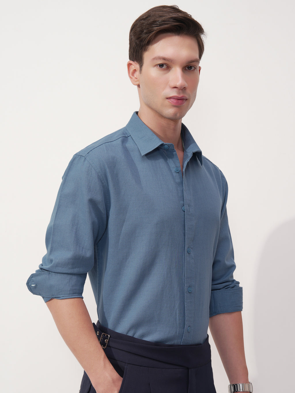 Highlander Men Blue Solid Relaxed Fit Casual Shirt - Blue - Image 6