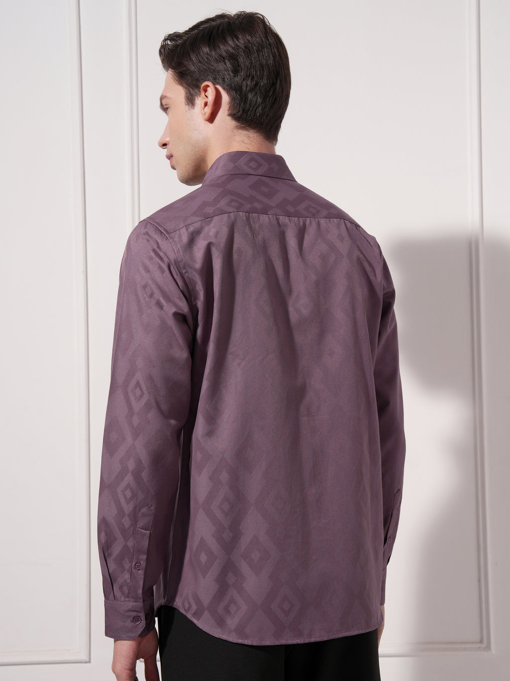Highlander Men Purple Self Design Slim Fit Casual Shirt - Purple - Image 3