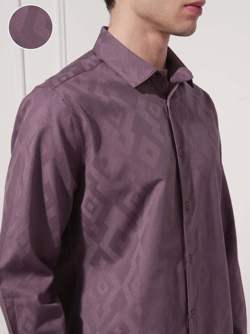 Highlander Men Purple Self Design Slim Fit Casual Shirt - Purple - Image 5
