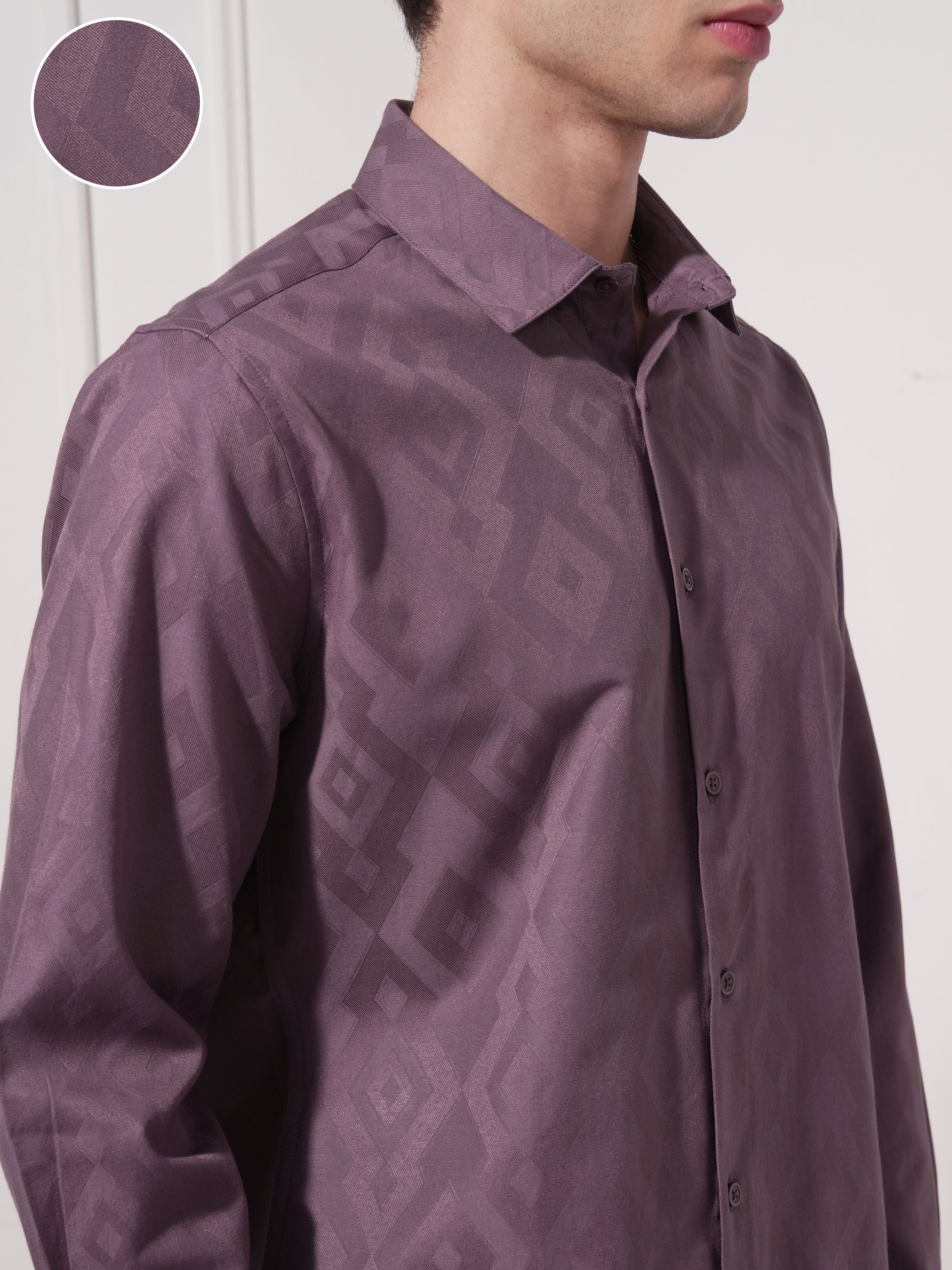 Highlander Men Purple Self Design Slim Fit Casual Shirt - Purple - Image 5