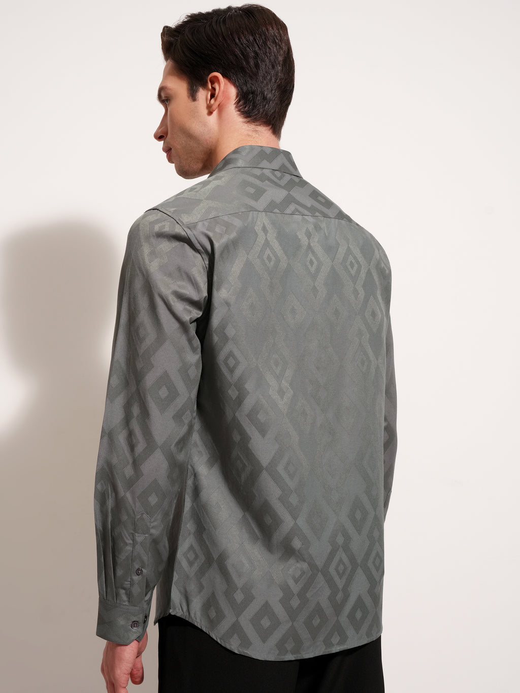 Highlander Men Grey Self Design Slim Fit Casual Shirt - Grey - Image 3