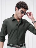 Highlander Men Green Self Design Slim Fit Casual Shirt - Green - Image 1