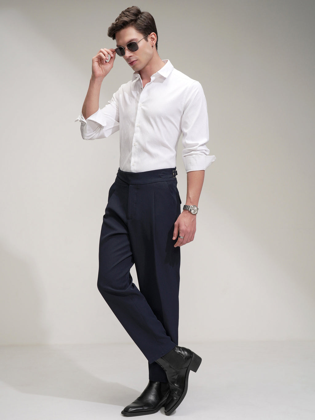 Highlander Men White Self Design Slim Fit Casual Shirt - White - Image 2