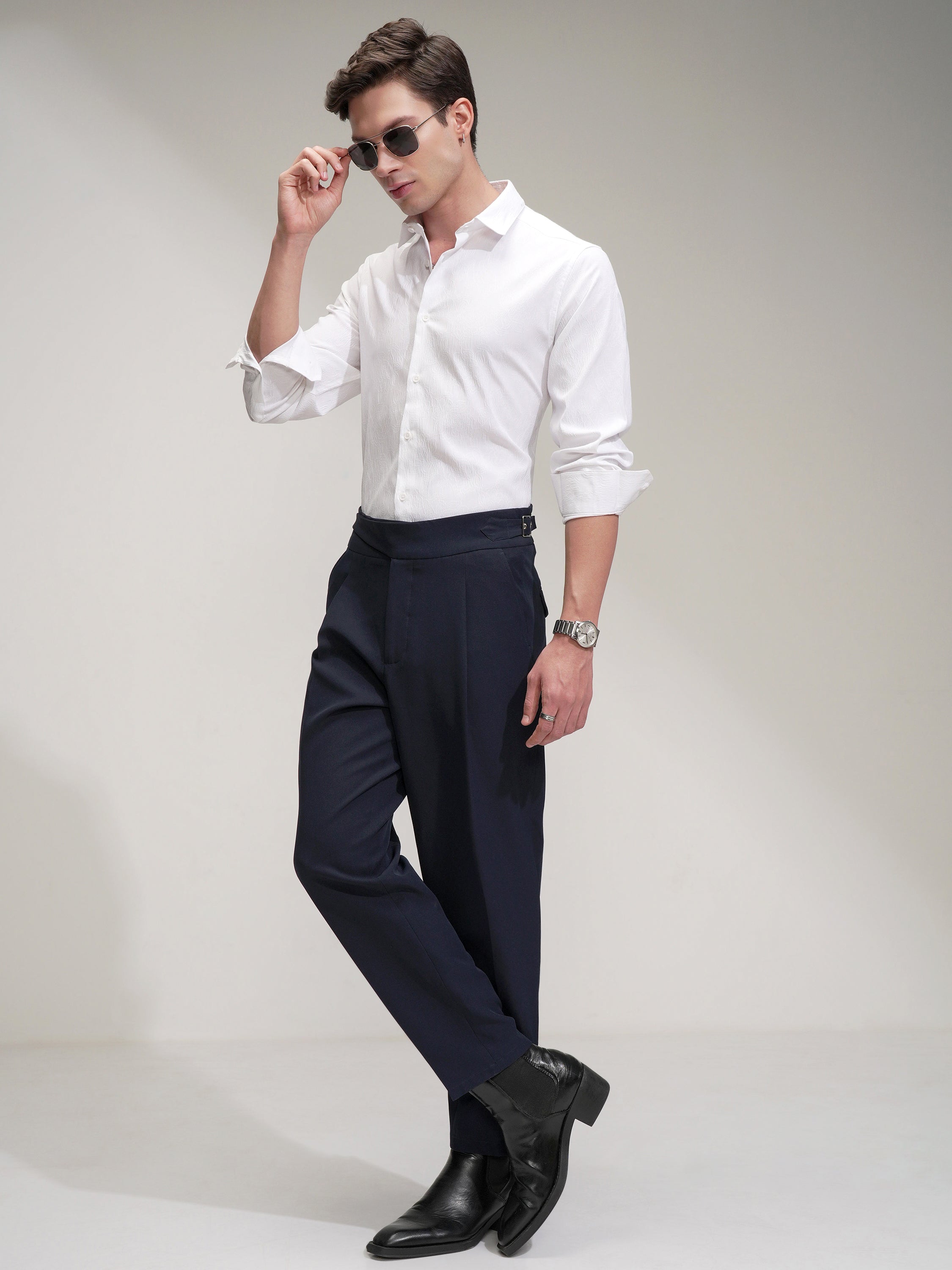 Highlander Men White Self Design Slim Fit Casual Shirt - White - Image 2
