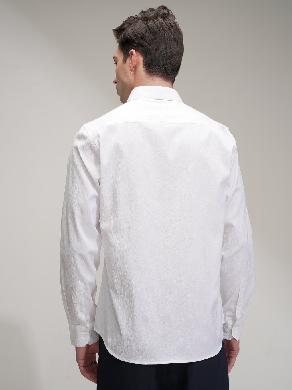 Highlander Men White Self Design Slim Fit Casual Shirt - White - Image 3