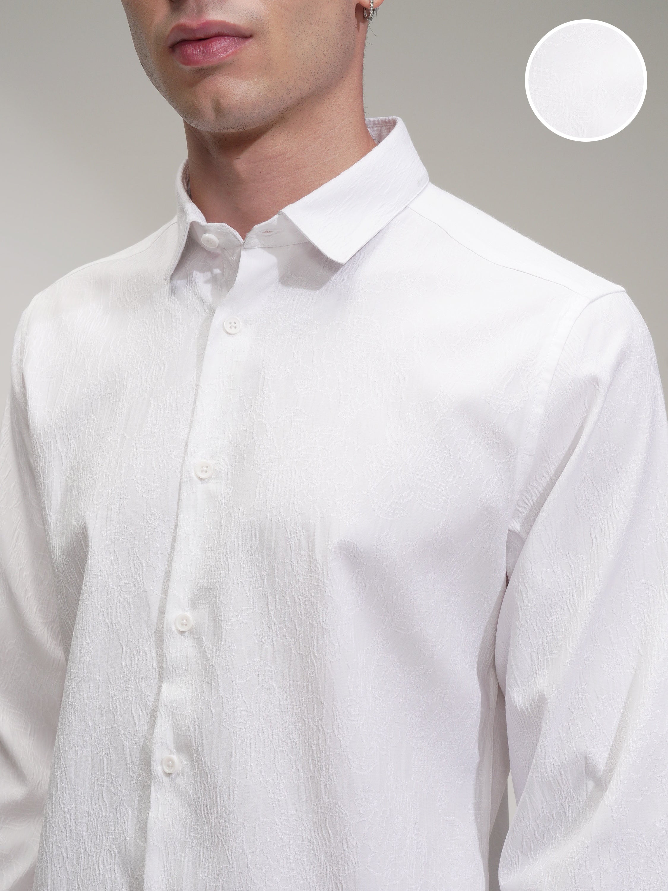 Highlander Men White Self Design Slim Fit Casual Shirt - White - Image 5