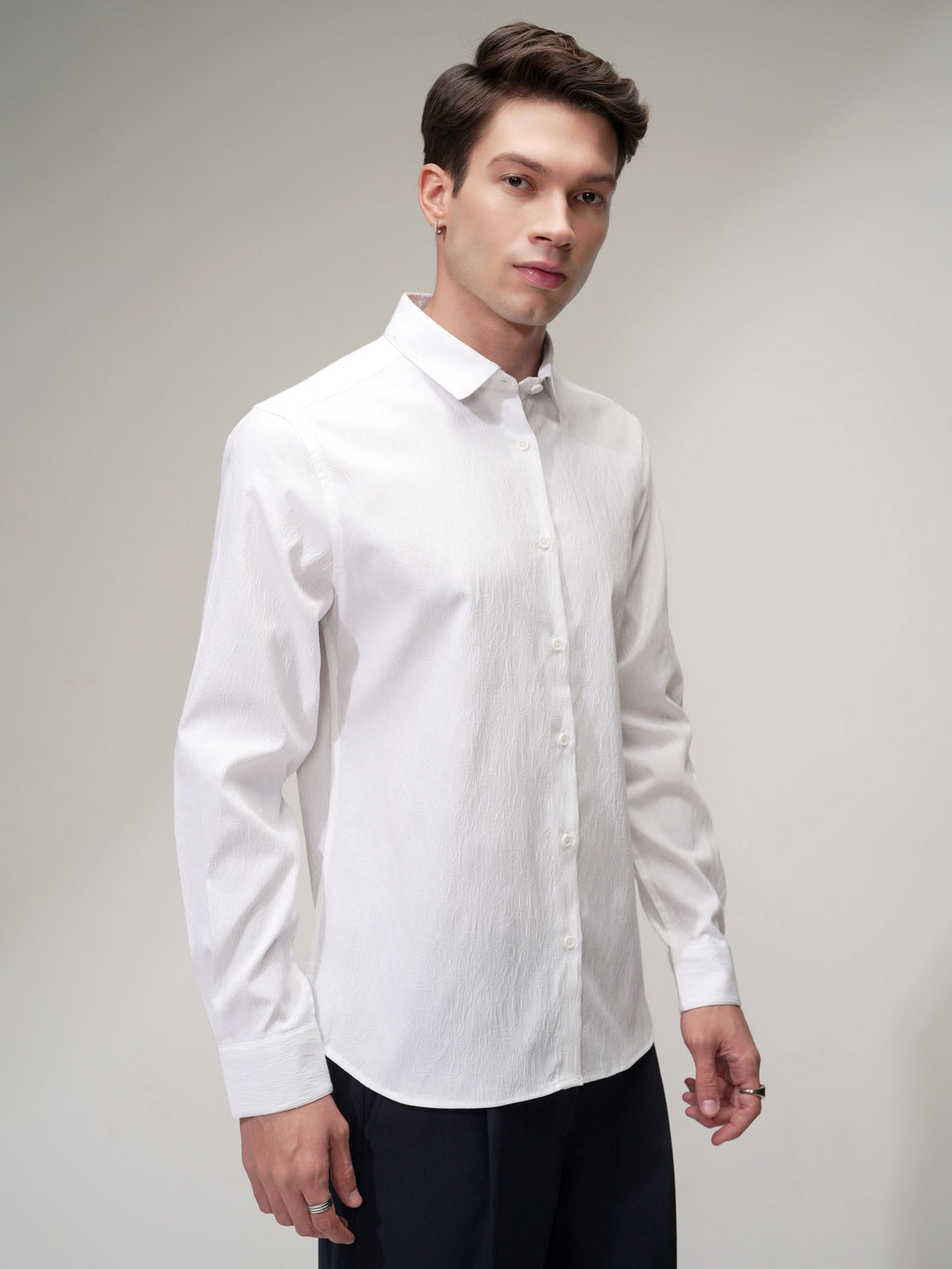 Highlander Men White Self Design Slim Fit Casual Shirt - White - Image 6