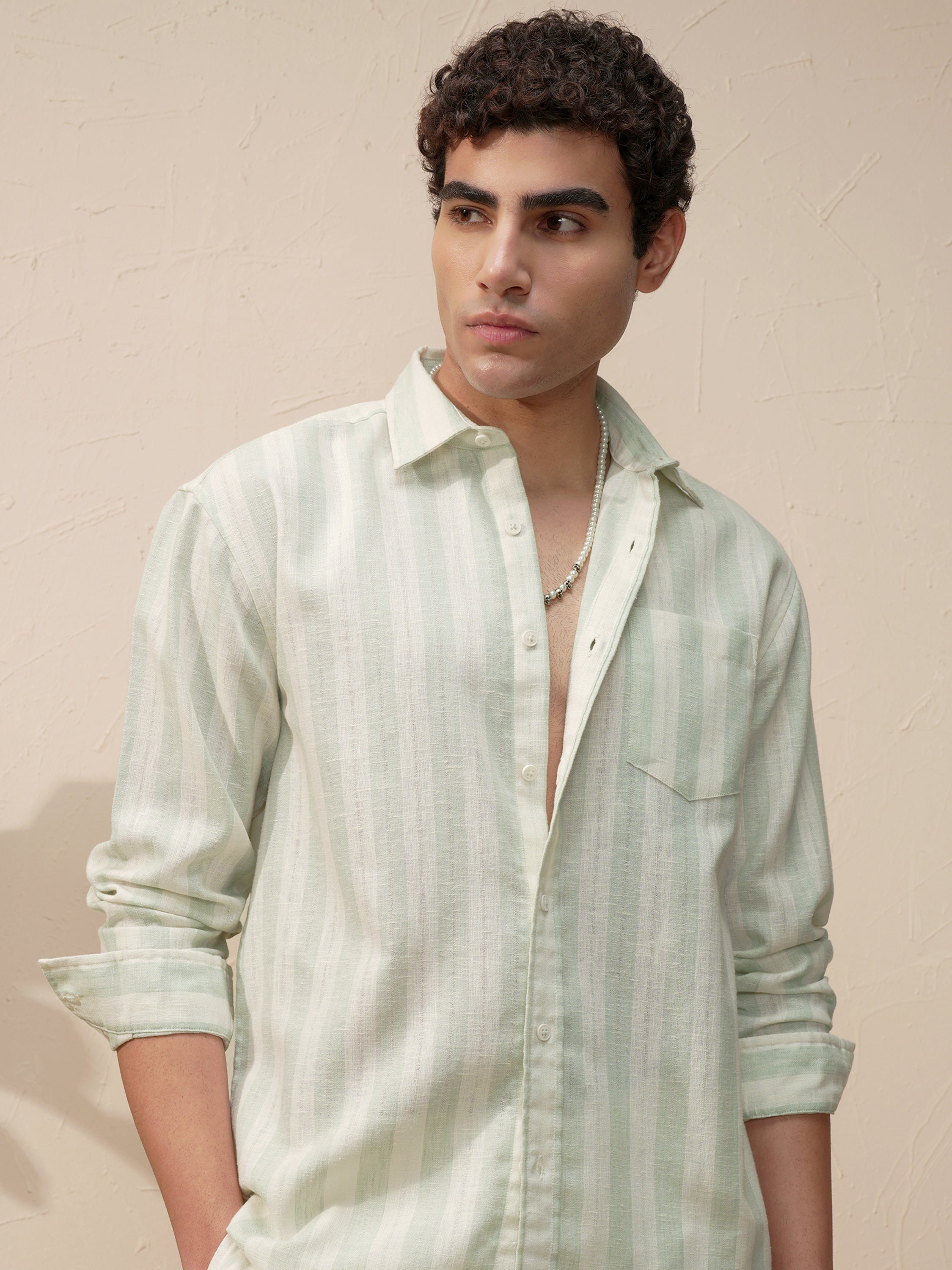 Highlander Men Green Striped Relaxed Fit Casual Shirt - Green - Image 1