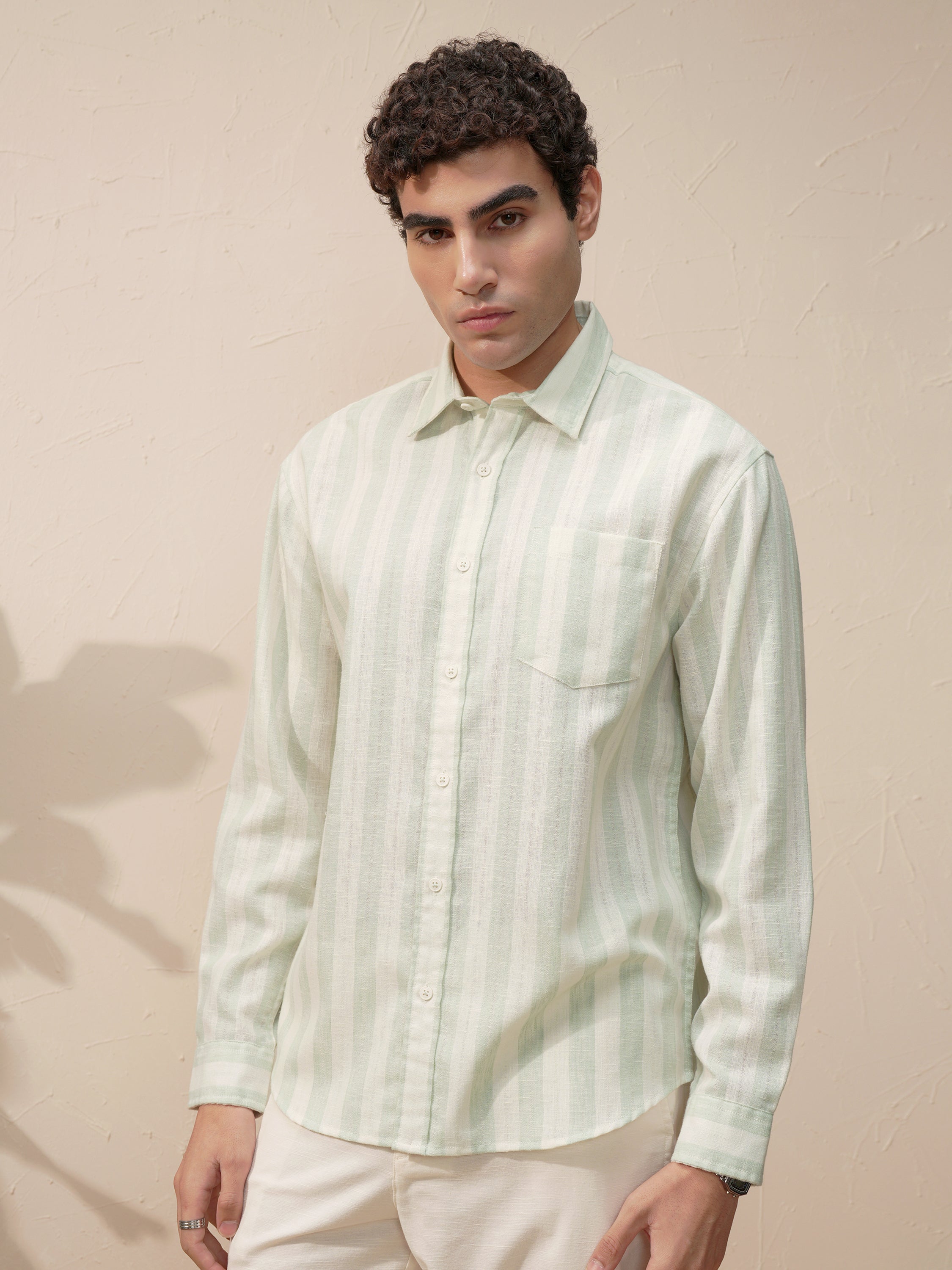 Highlander Men Green Striped Relaxed Fit Casual Shirt - Green - Image 4