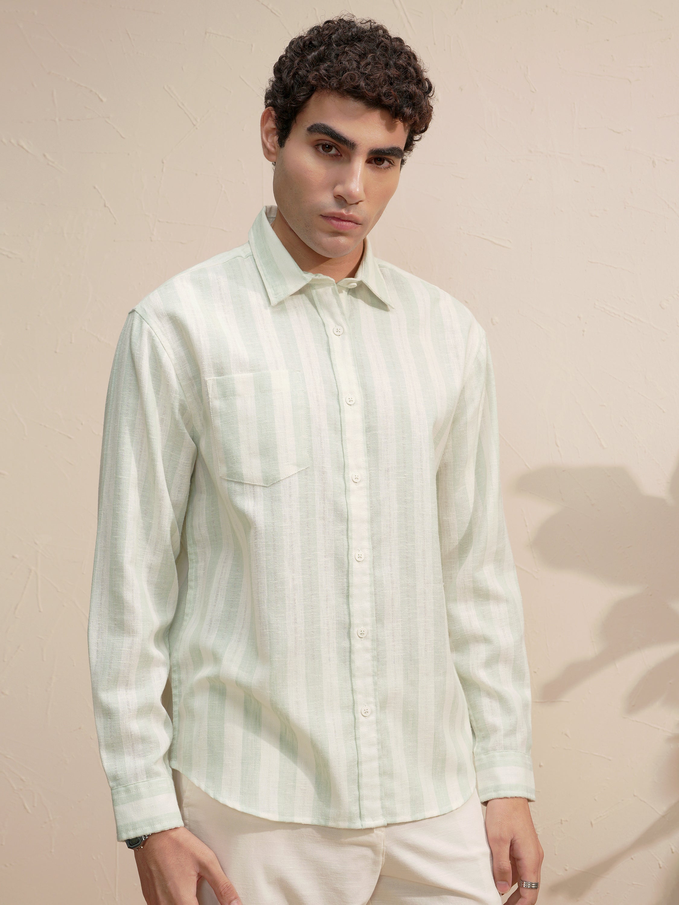 Highlander Men Green Striped Relaxed Fit Casual Shirt - Green - Image 6