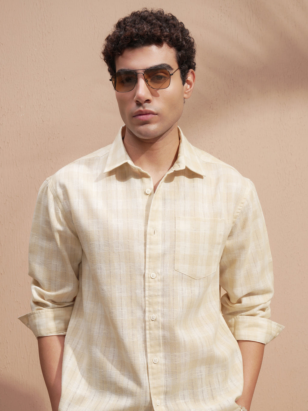 Highlander Men Yellow Self Design Relaxed Fit Casual Shirt - Yellow - Image 1