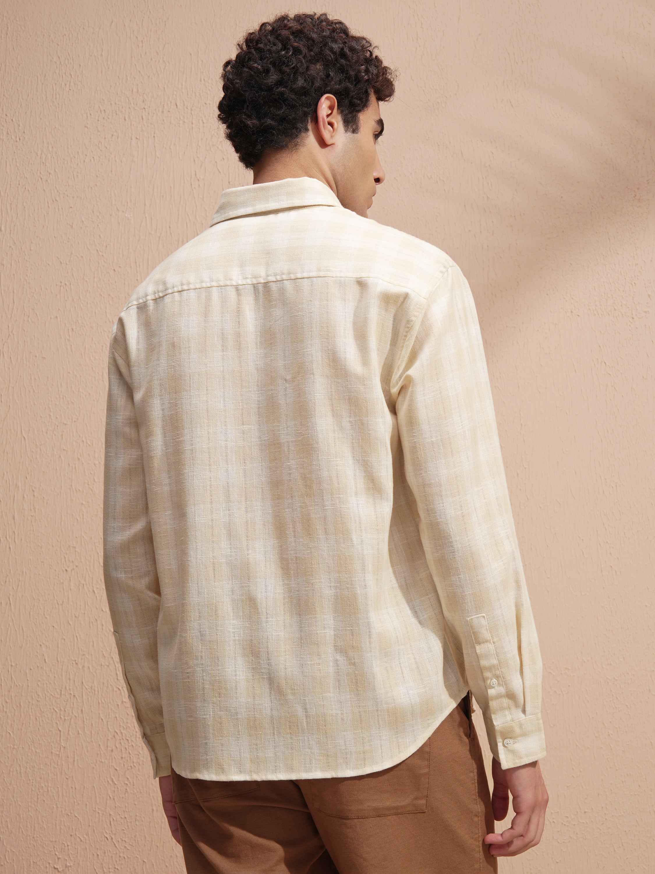 Highlander Men Yellow Self Design Relaxed Fit Casual Shirt - Yellow - Image 3
