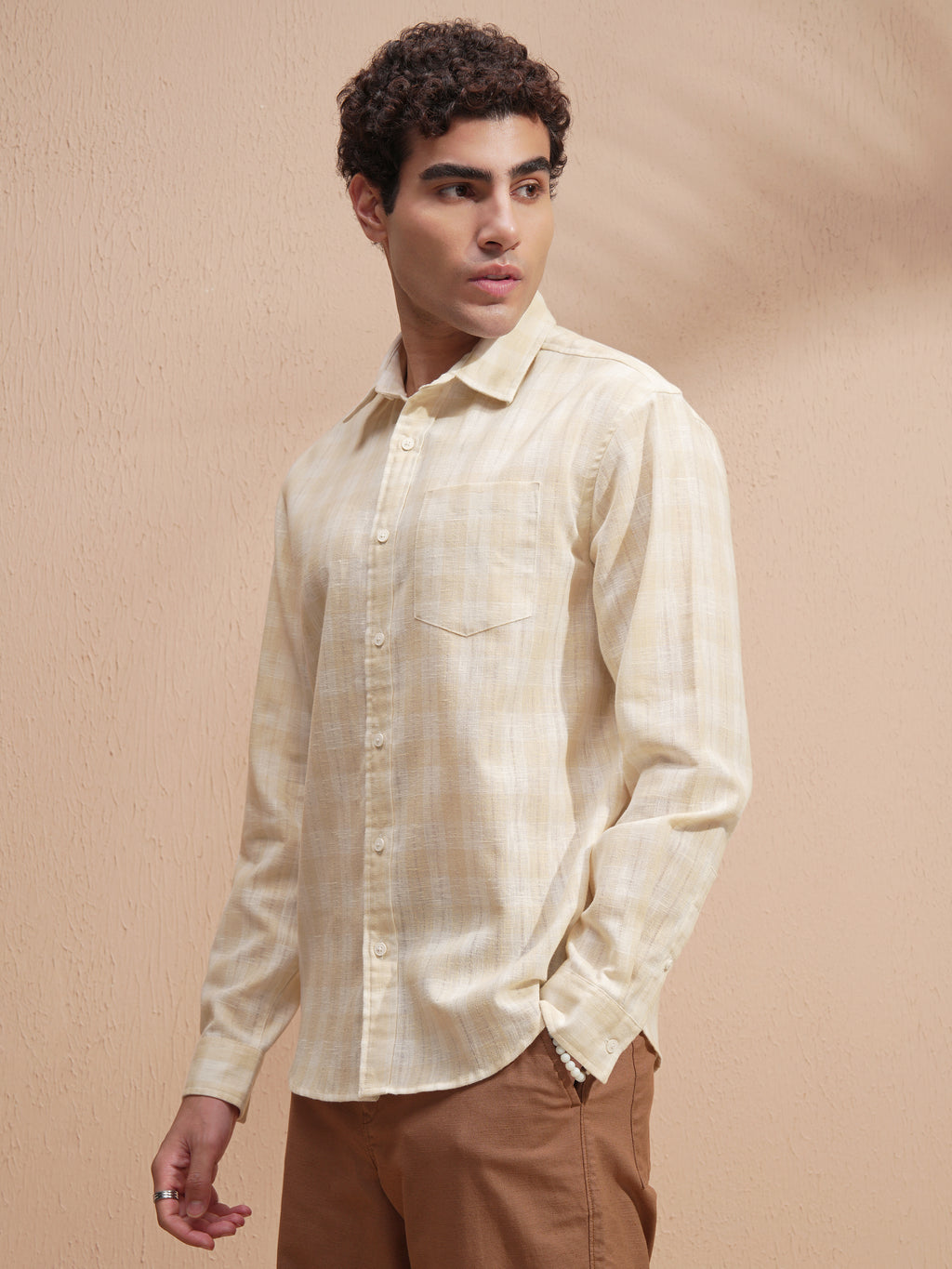 Highlander Men Yellow Self Design Relaxed Fit Casual Shirt - Yellow - Image 4