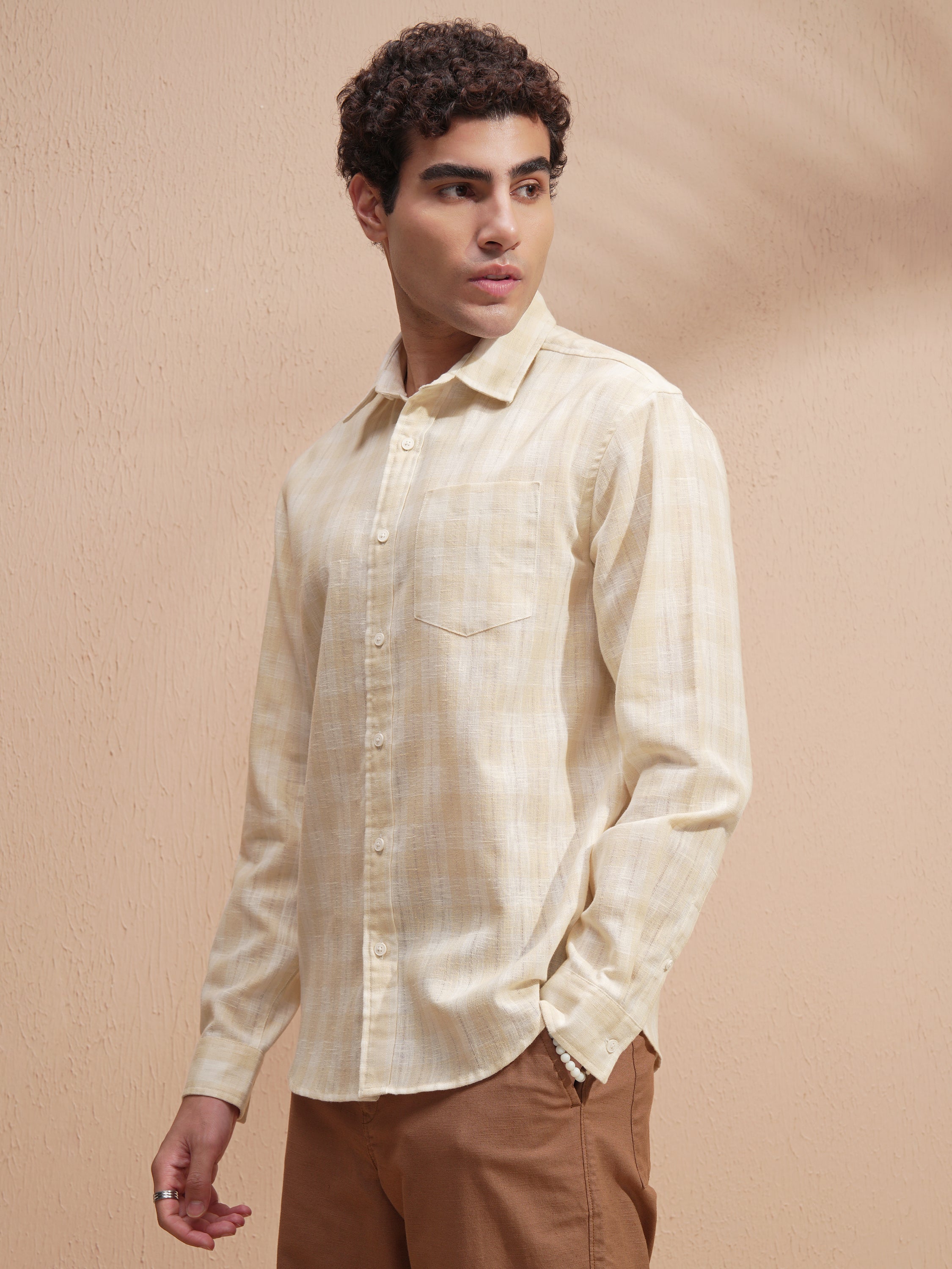 Highlander Men Yellow Self Design Relaxed Fit Casual Shirt - Yellow - Image 4