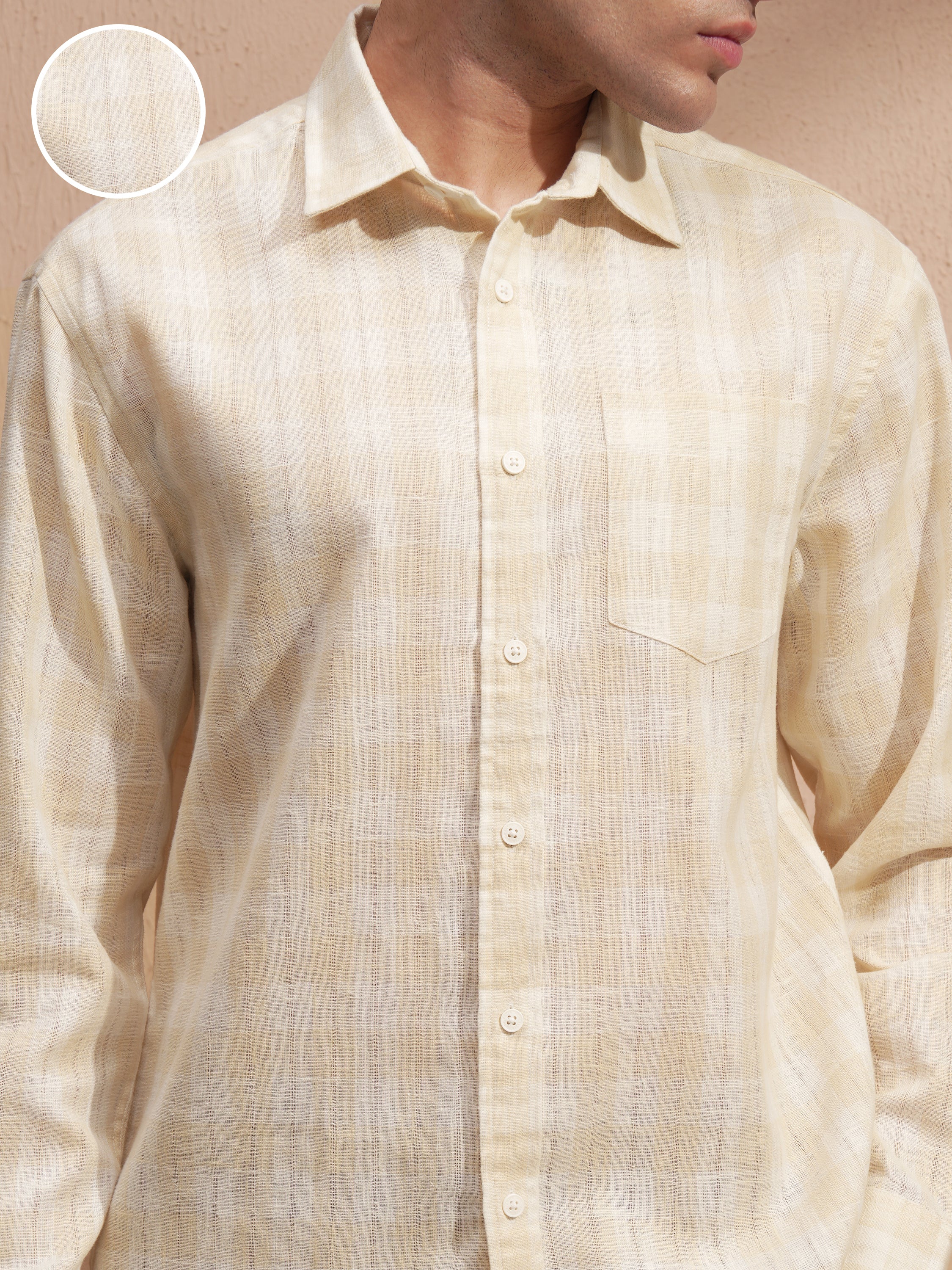 Highlander Men Yellow Self Design Relaxed Fit Casual Shirt - Yellow - Image 5