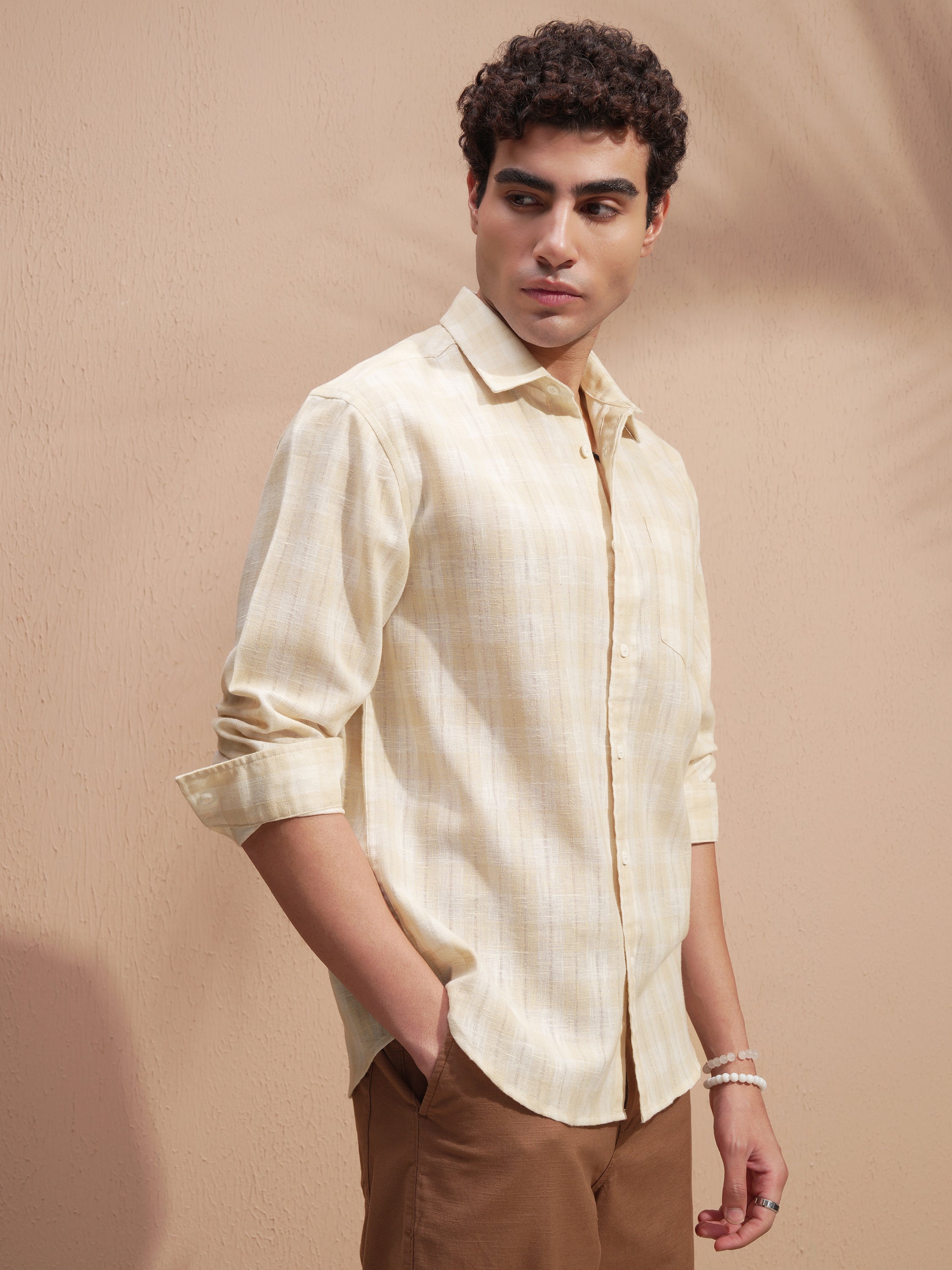 Highlander Men Yellow Self Design Relaxed Fit Casual Shirt - Yellow - Image 6