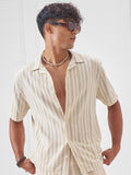 Highlander Men Cream Striped Relaxed Fit Casual Shirt - Cream - Image 1