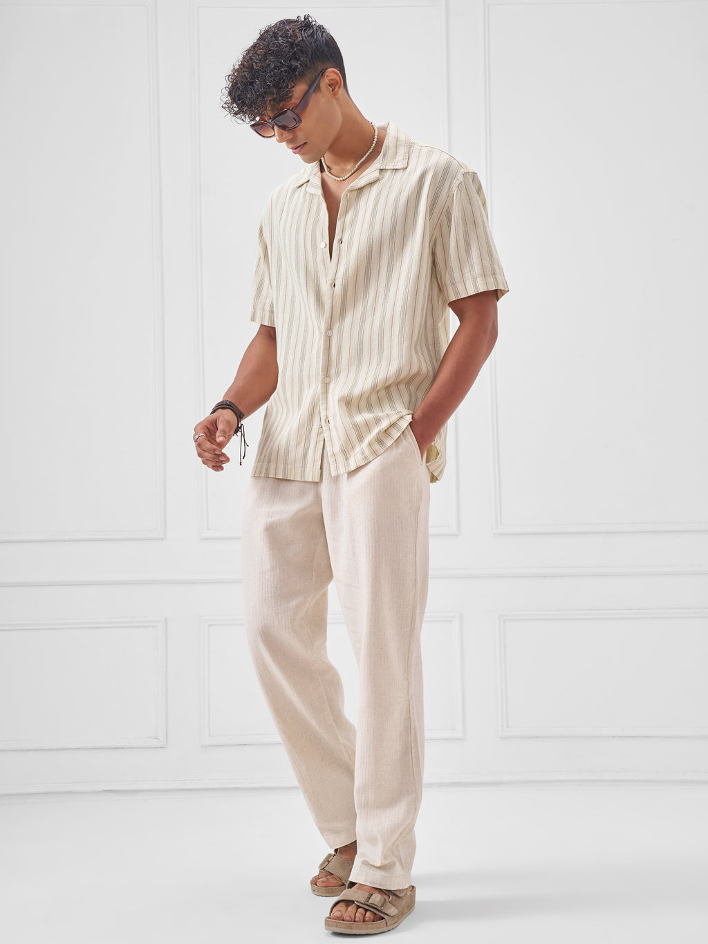Highlander Men Cream Striped Relaxed Fit Casual Shirt - Cream - Image 2