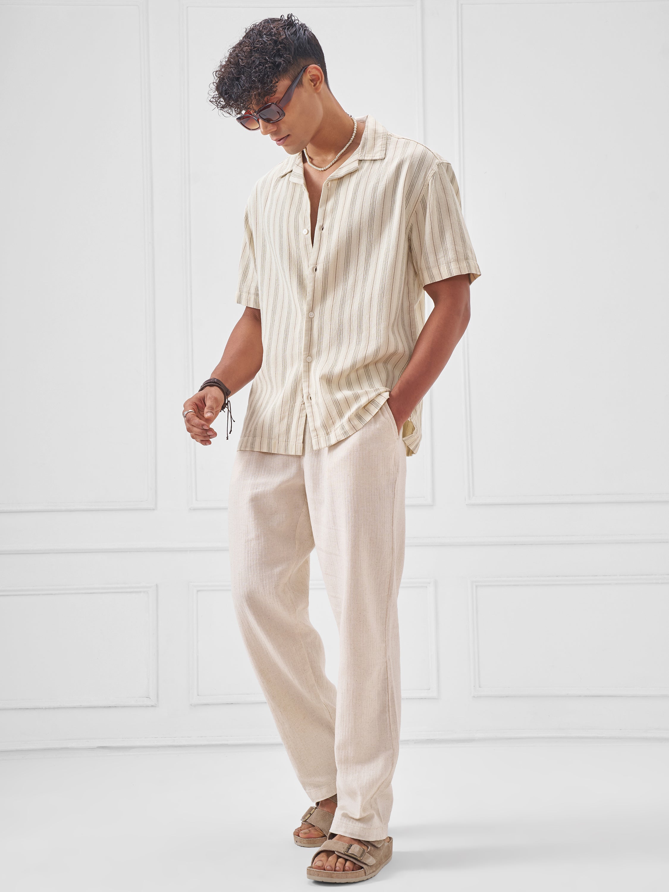 Highlander Men Cream Striped Relaxed Fit Casual Shirt - Cream - Image 2