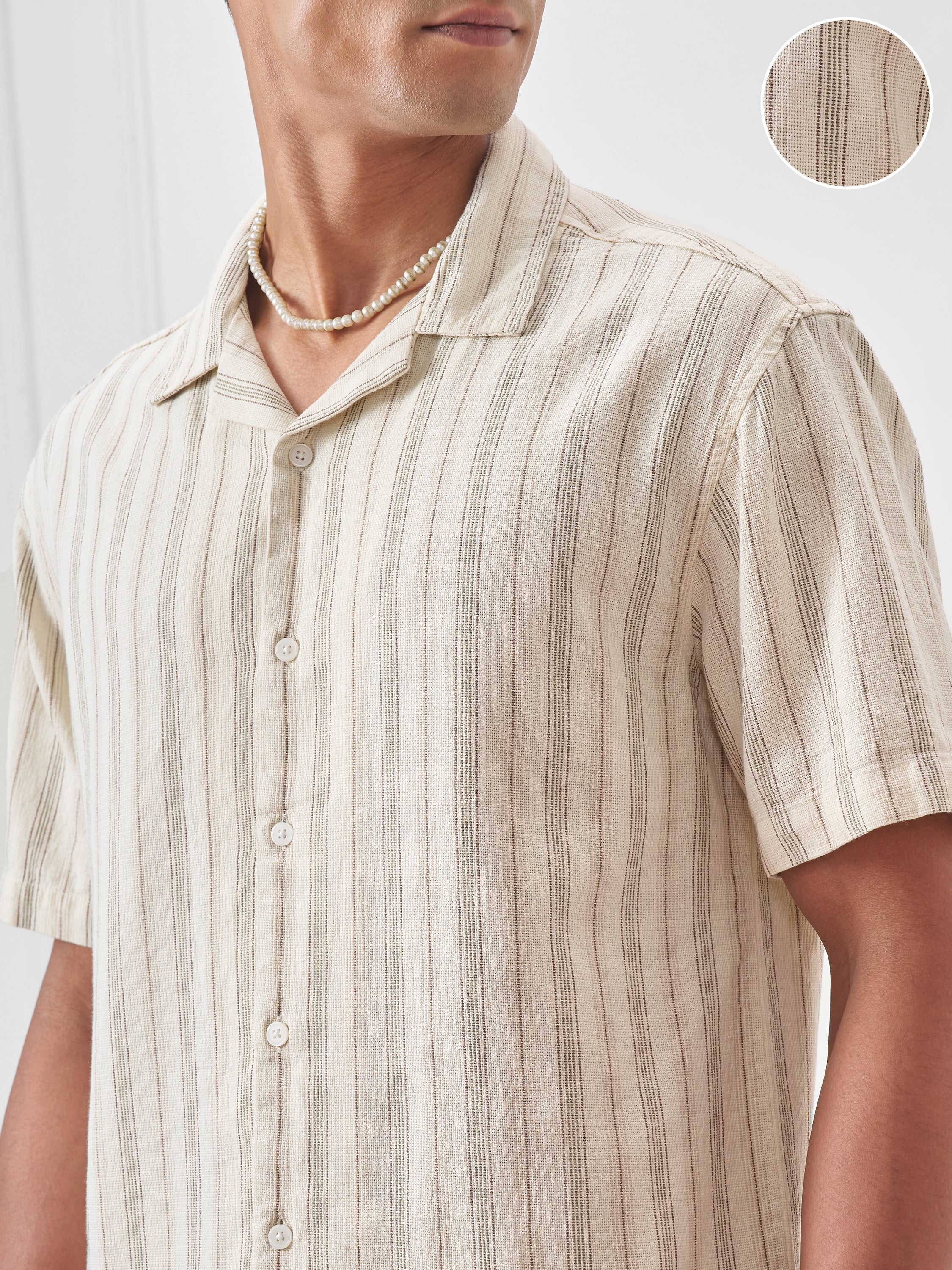Highlander Men Cream Striped Relaxed Fit Casual Shirt - Cream - Image 5