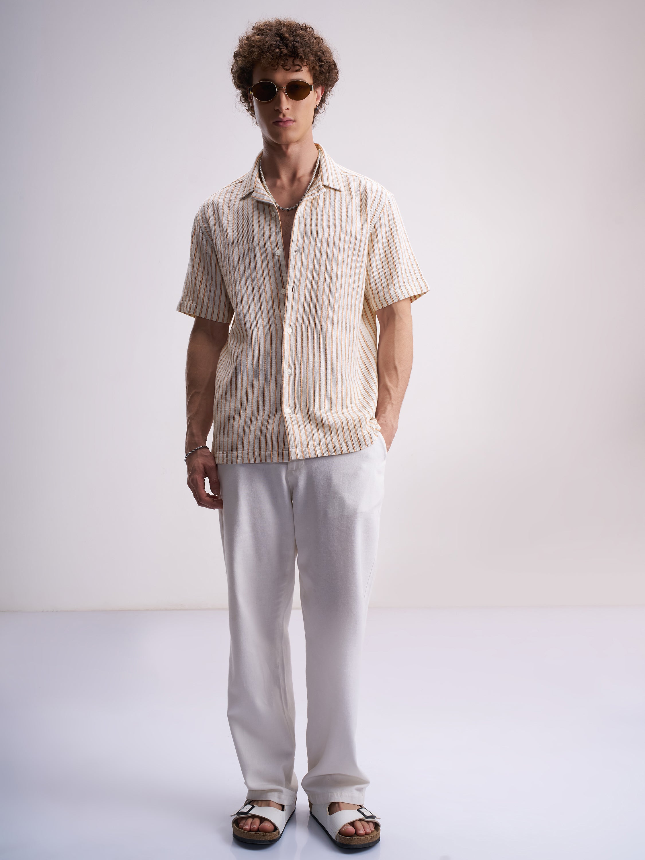 Highlander Men White Striped Relaxed Fit Casual Shirt - White - Image 2