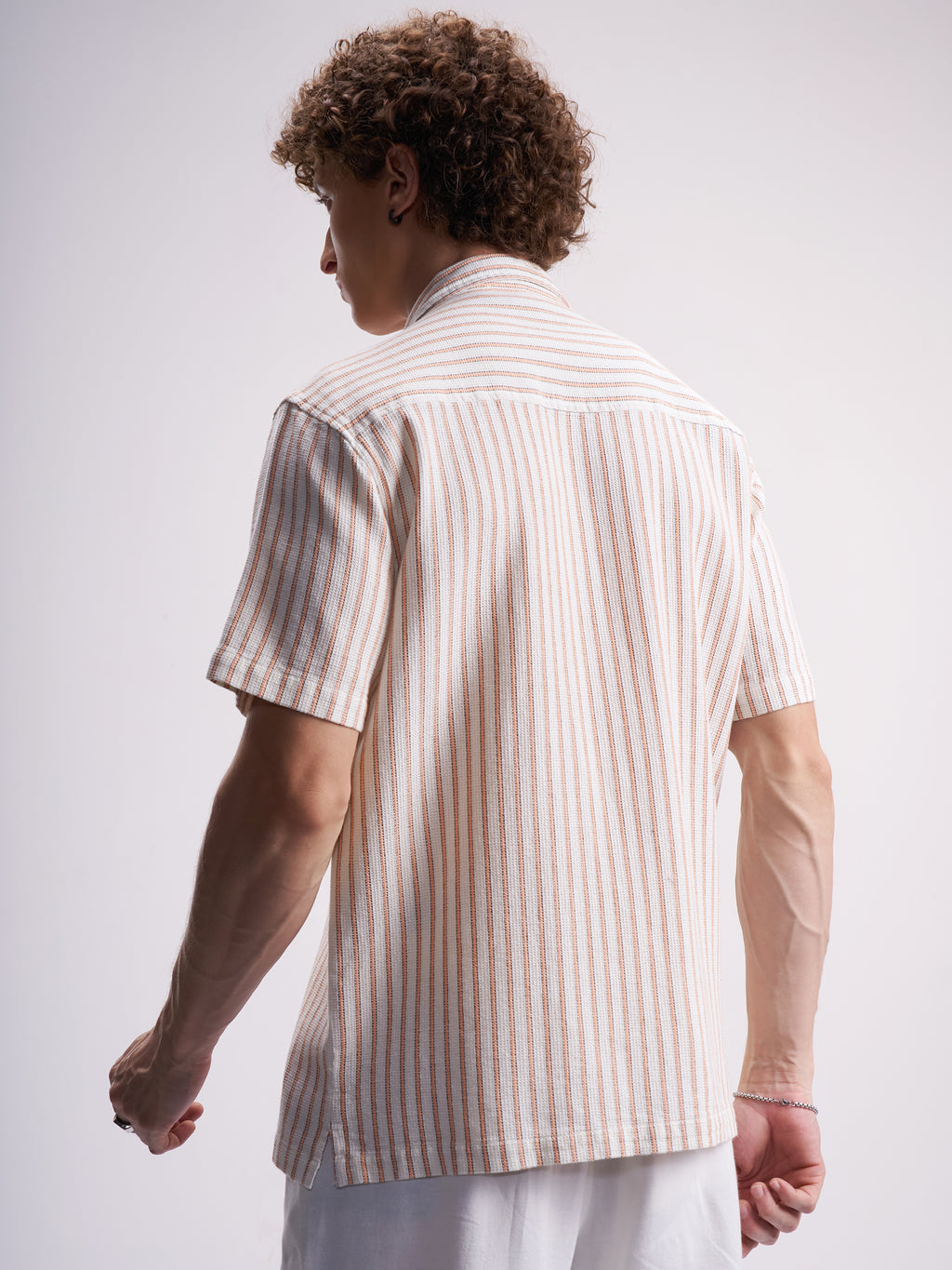 Highlander Men White Striped Relaxed Fit Casual Shirt - White - Image 3