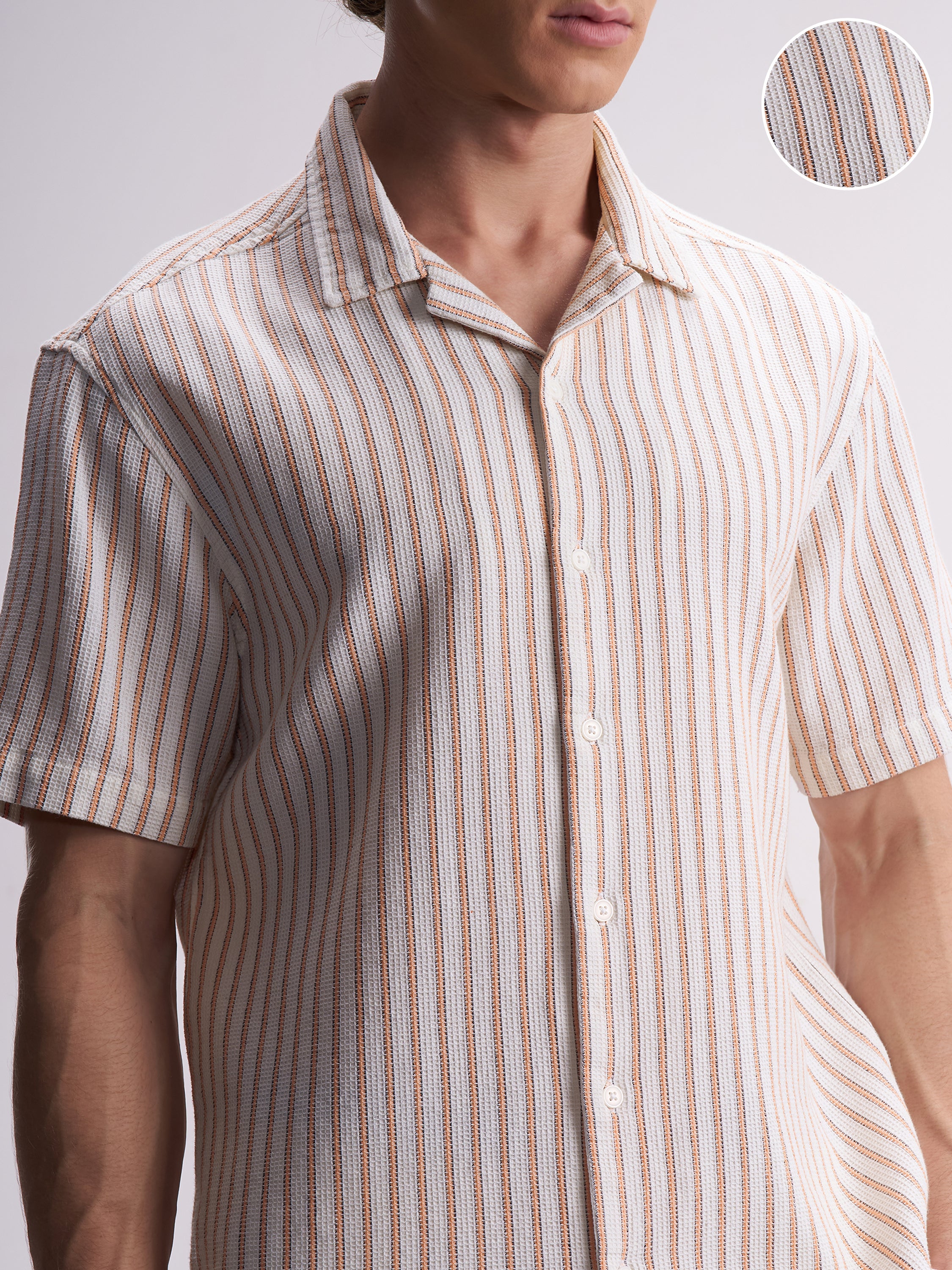 Highlander Men White Striped Relaxed Fit Casual Shirt - White - Image 5