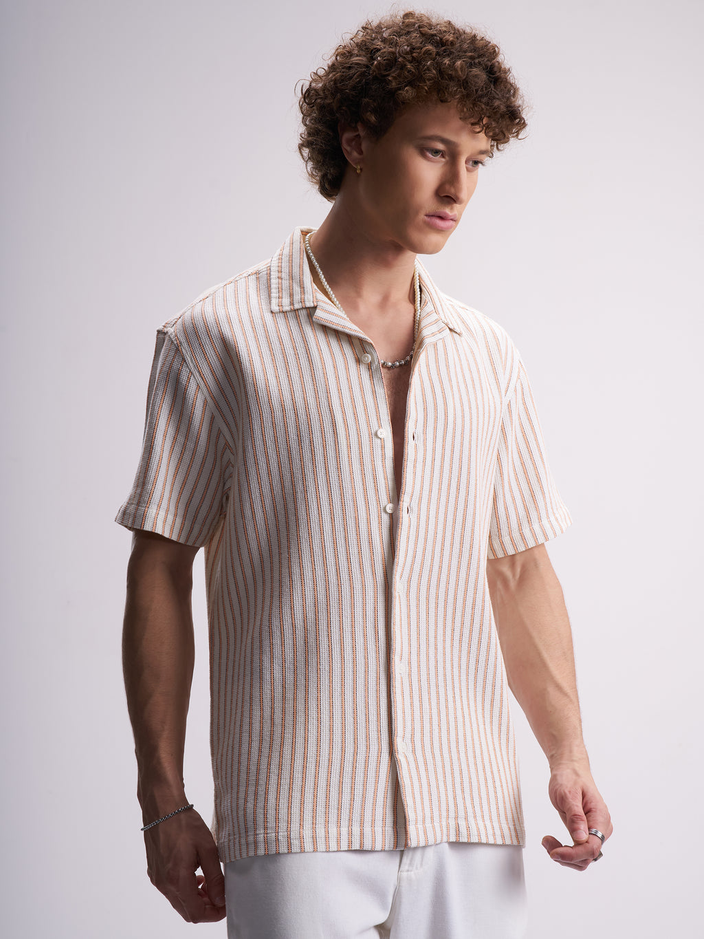 Highlander Men White Striped Relaxed Fit Casual Shirt - White - Image 6