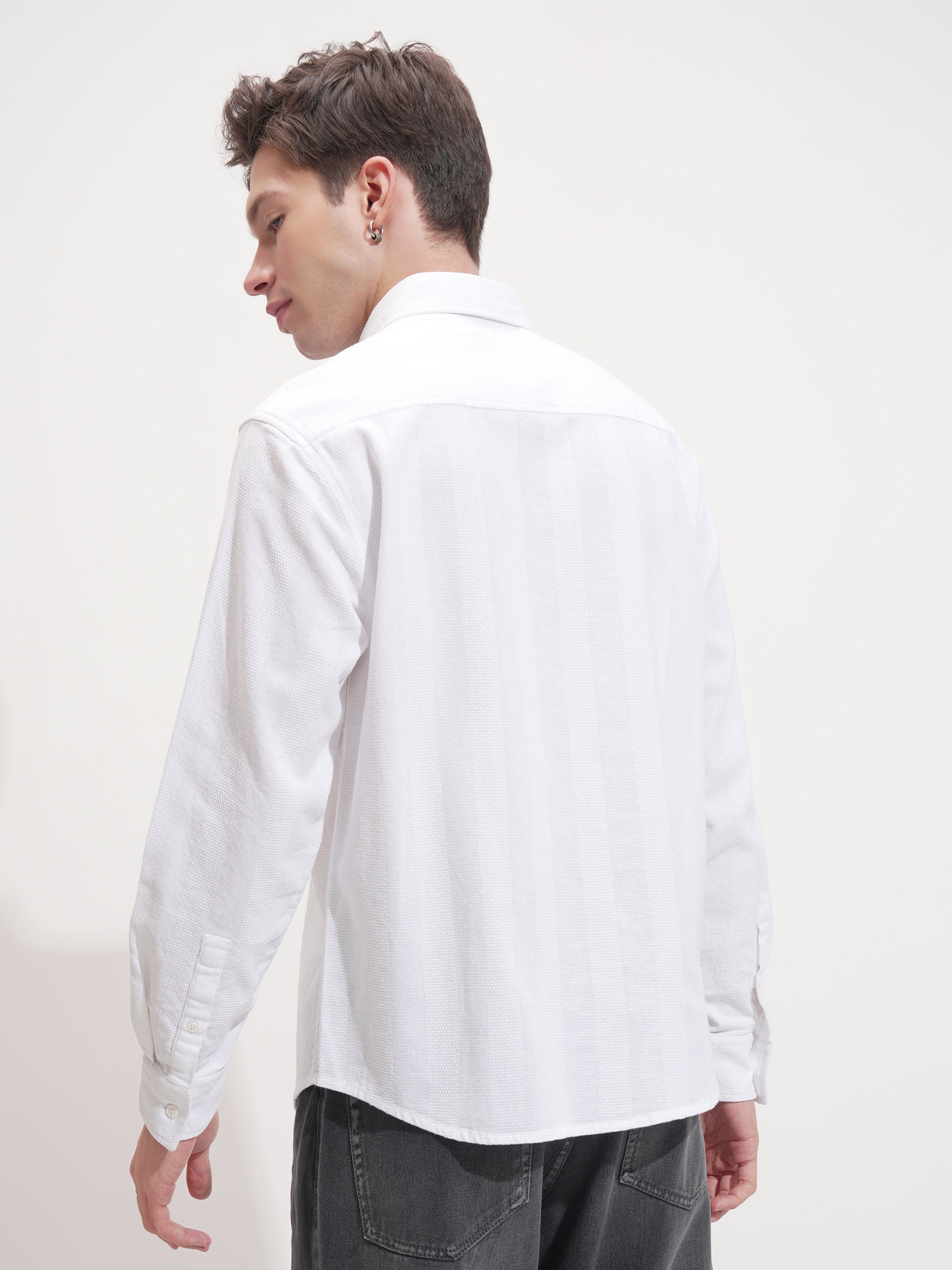 Highlander Men White Self Design Relaxed Fit Casual Shirt - White - Image 3