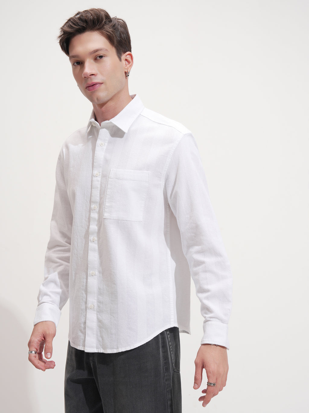 Highlander Men White Self Design Relaxed Fit Casual Shirt - White - Image 4
