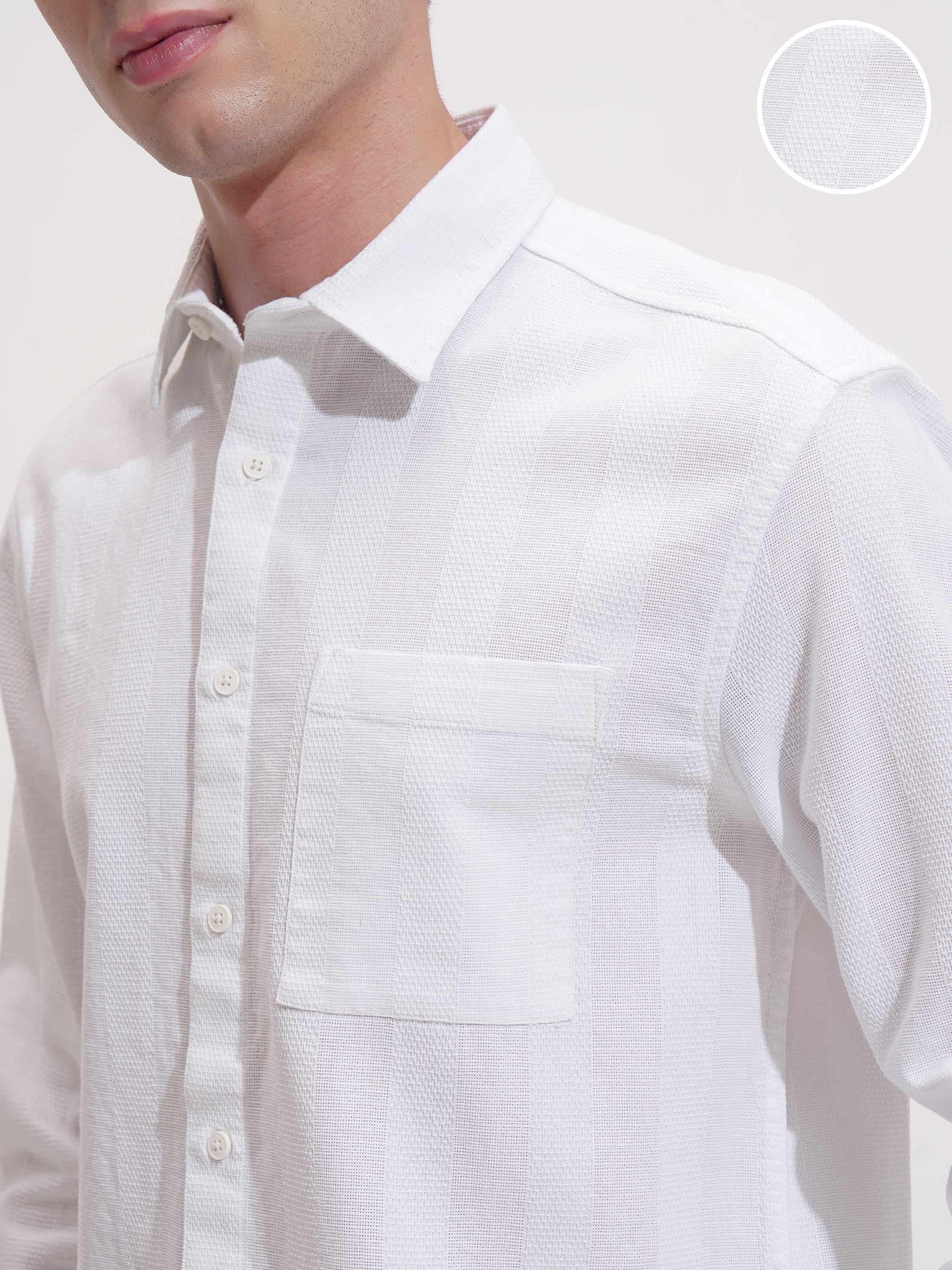 Highlander Men White Self Design Relaxed Fit Casual Shirt - White - Image 5