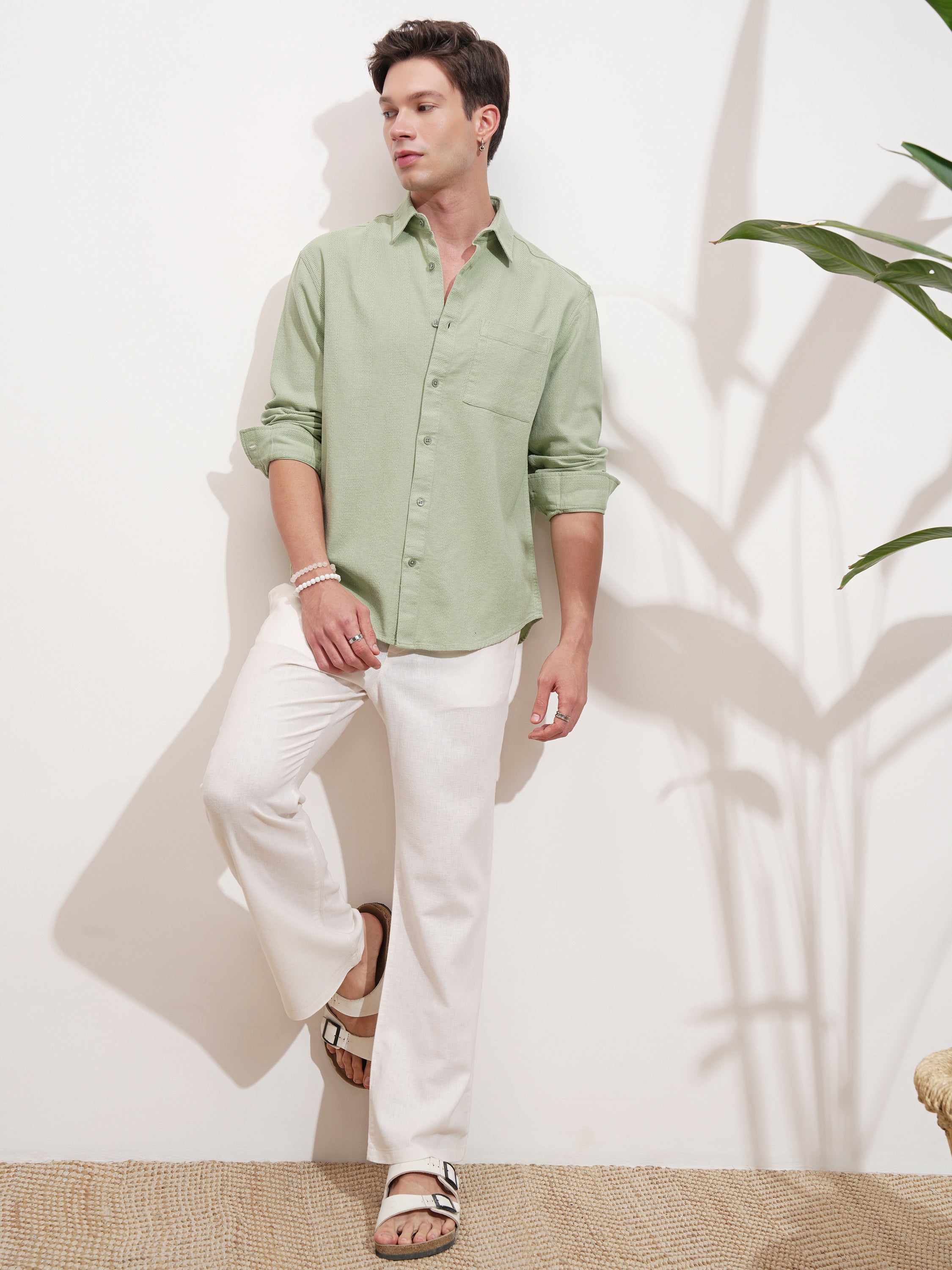 Highlander Men Green Self Design Relaxed Fit Casual Shirt - Green - Image 2