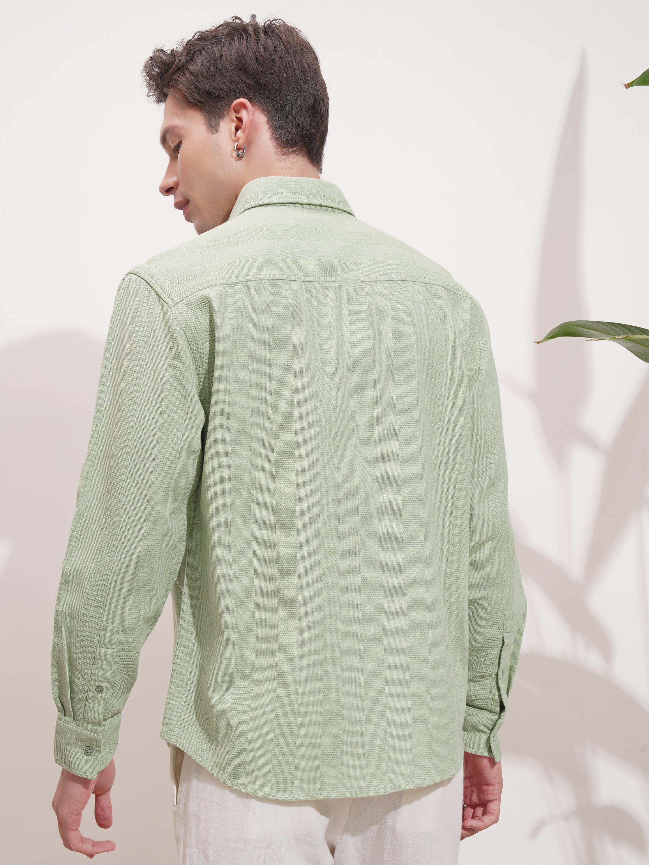 Highlander Men Green Self Design Relaxed Fit Casual Shirt - Green - Image 3