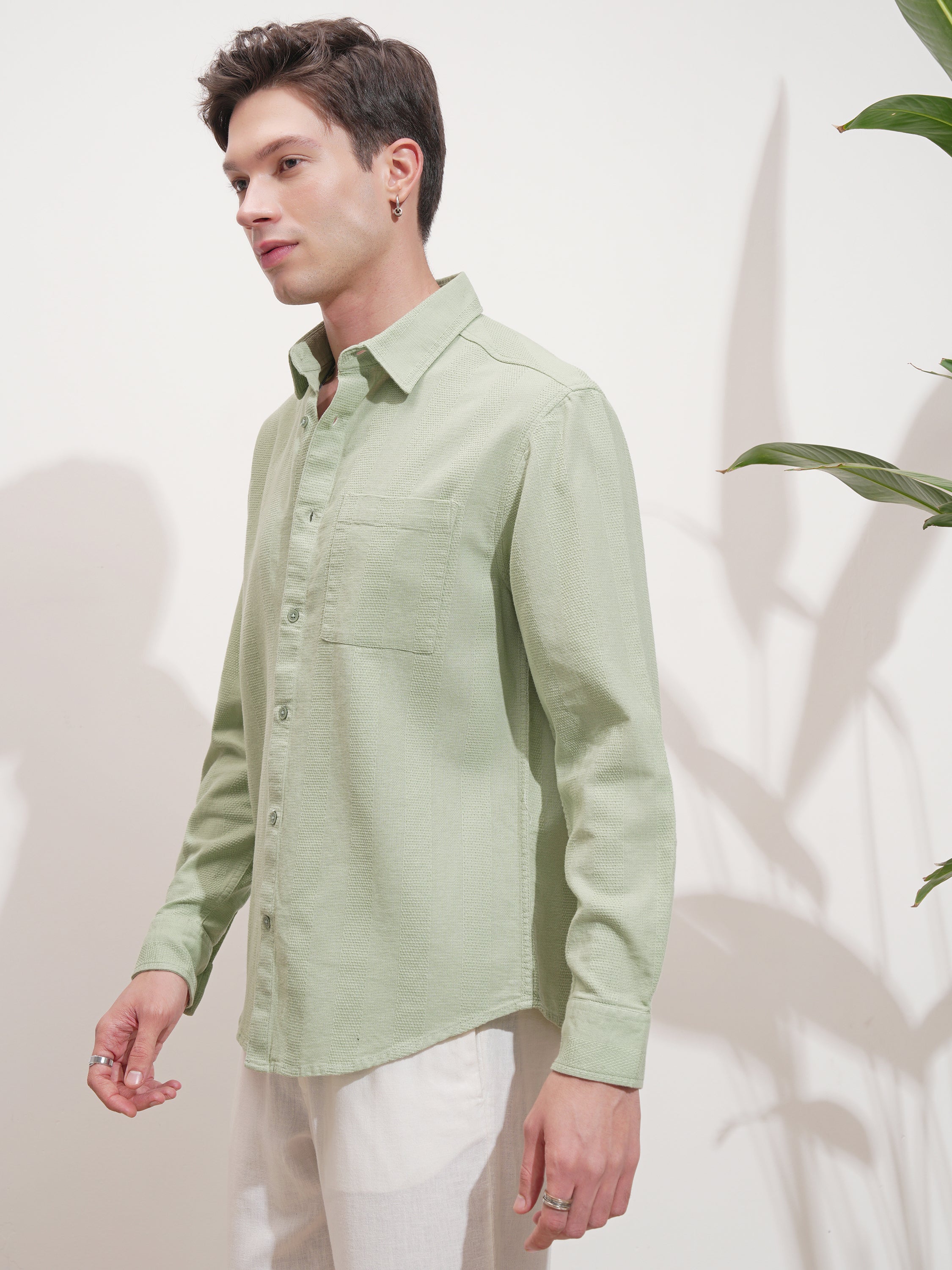 Highlander Men Green Self Design Relaxed Fit Casual Shirt - Green - Image 4