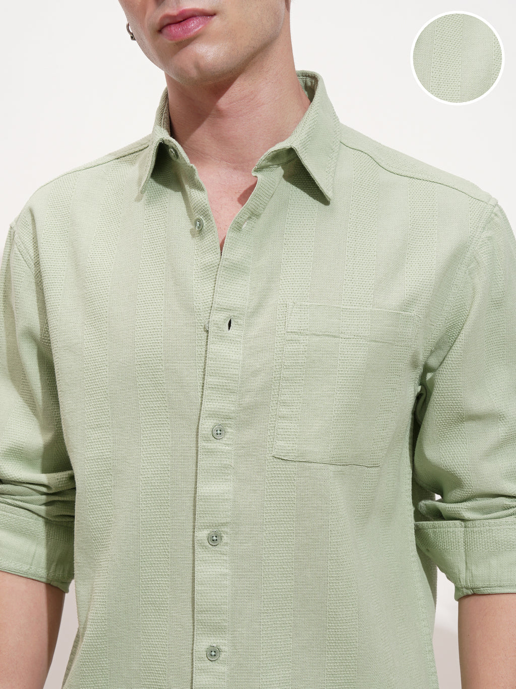 Highlander Men Green Self Design Relaxed Fit Casual Shirt - Green - Image 5