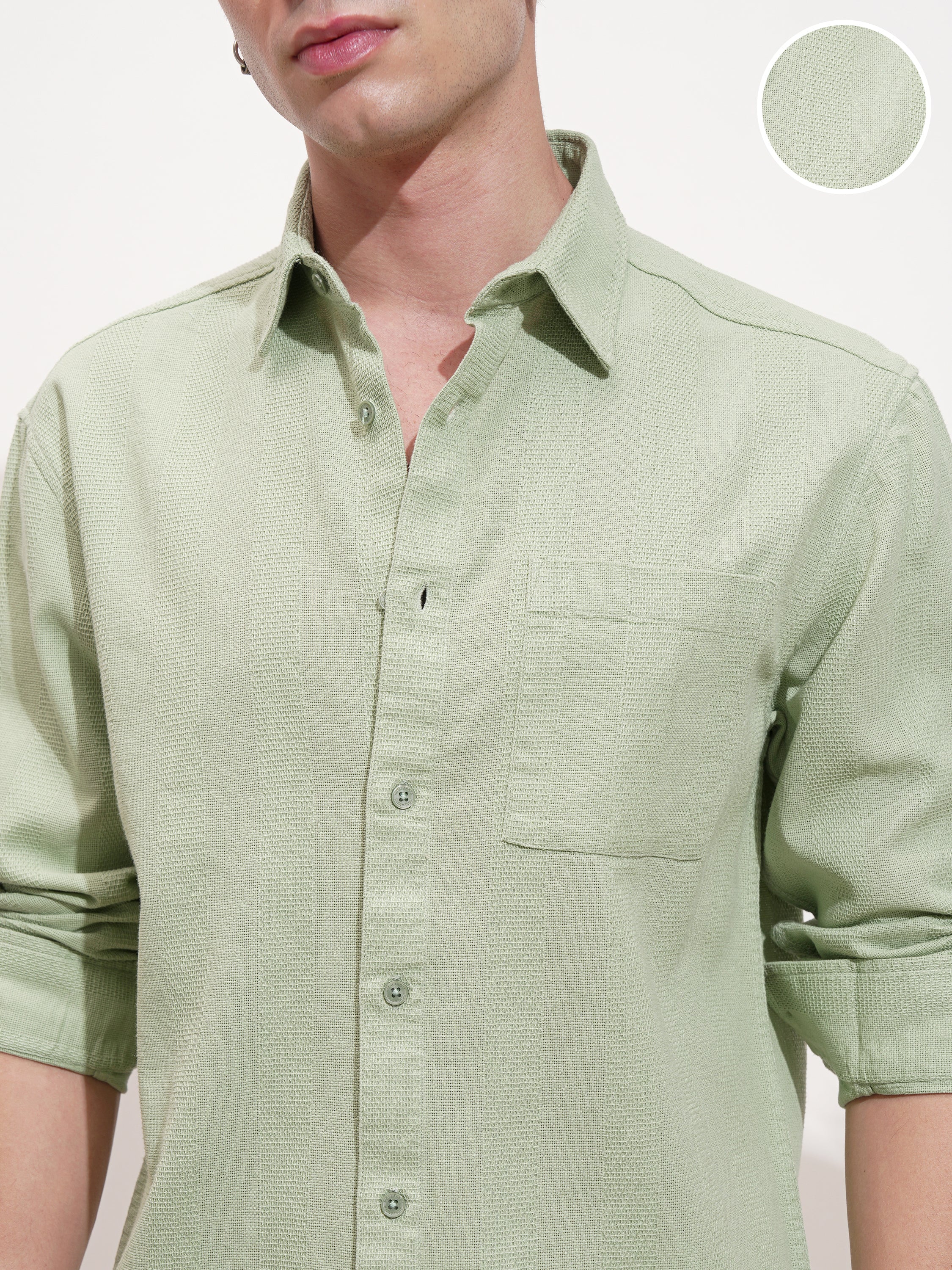 Highlander Men Green Self Design Relaxed Fit Casual Shirt - Green - Image 5