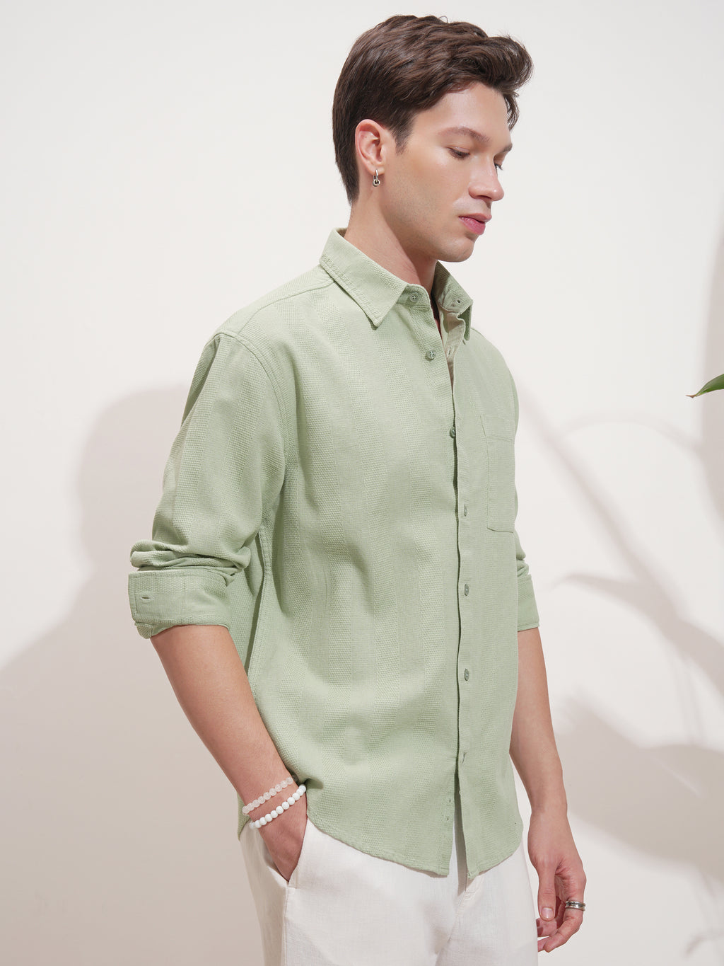 Highlander Men Green Self Design Relaxed Fit Casual Shirt - Green - Image 6