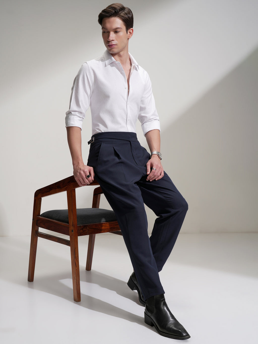 Highlander Men White Self Design Slim Fit Casual Shirt - White - Image 2