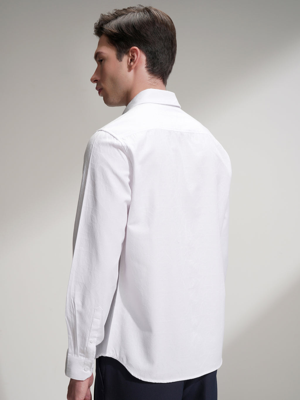Highlander Men White Self Design Slim Fit Casual Shirt - White - Image 3