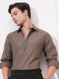 Highlander Men Brown Self Design Slim Fit Casual Shirt - Brown - Image 1